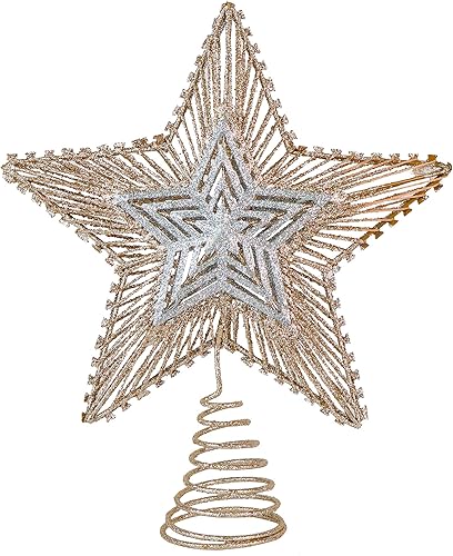 Ornativity Decoración para árbol de Navidad con purpurina – Decoración de estrella de Belén de oro rosa y plateado, adorno de decoración superior de