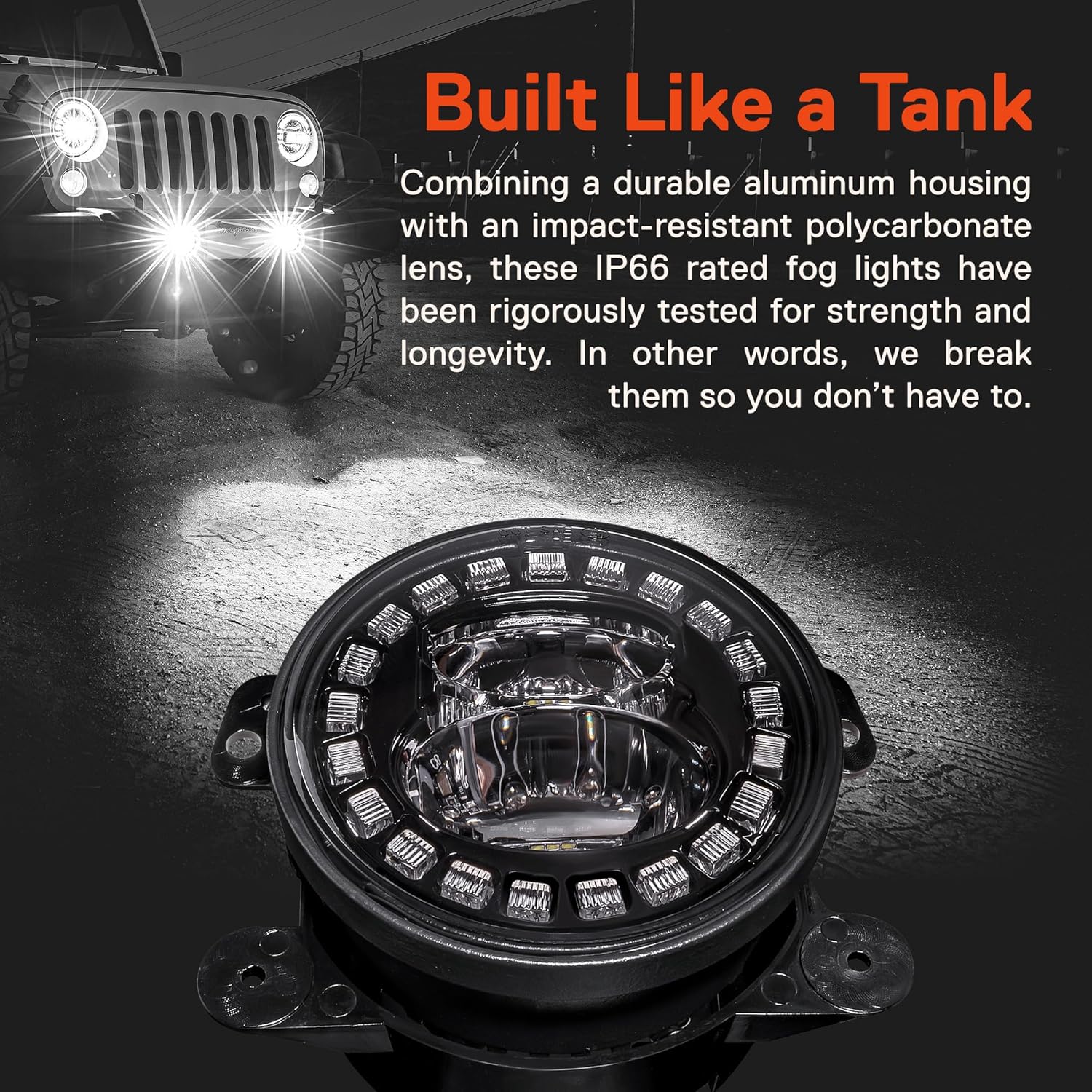 TRUE MODS 4" LED Fog Lights Replacement For 2007-2018 Jeep Wrangler JK Unlimited JKU Sport S Rubicon Sahara Front Bumper Driving Light [Crystal HALO DRL] [Amber Turn Signals] [Fish-Eye Optic] - Black