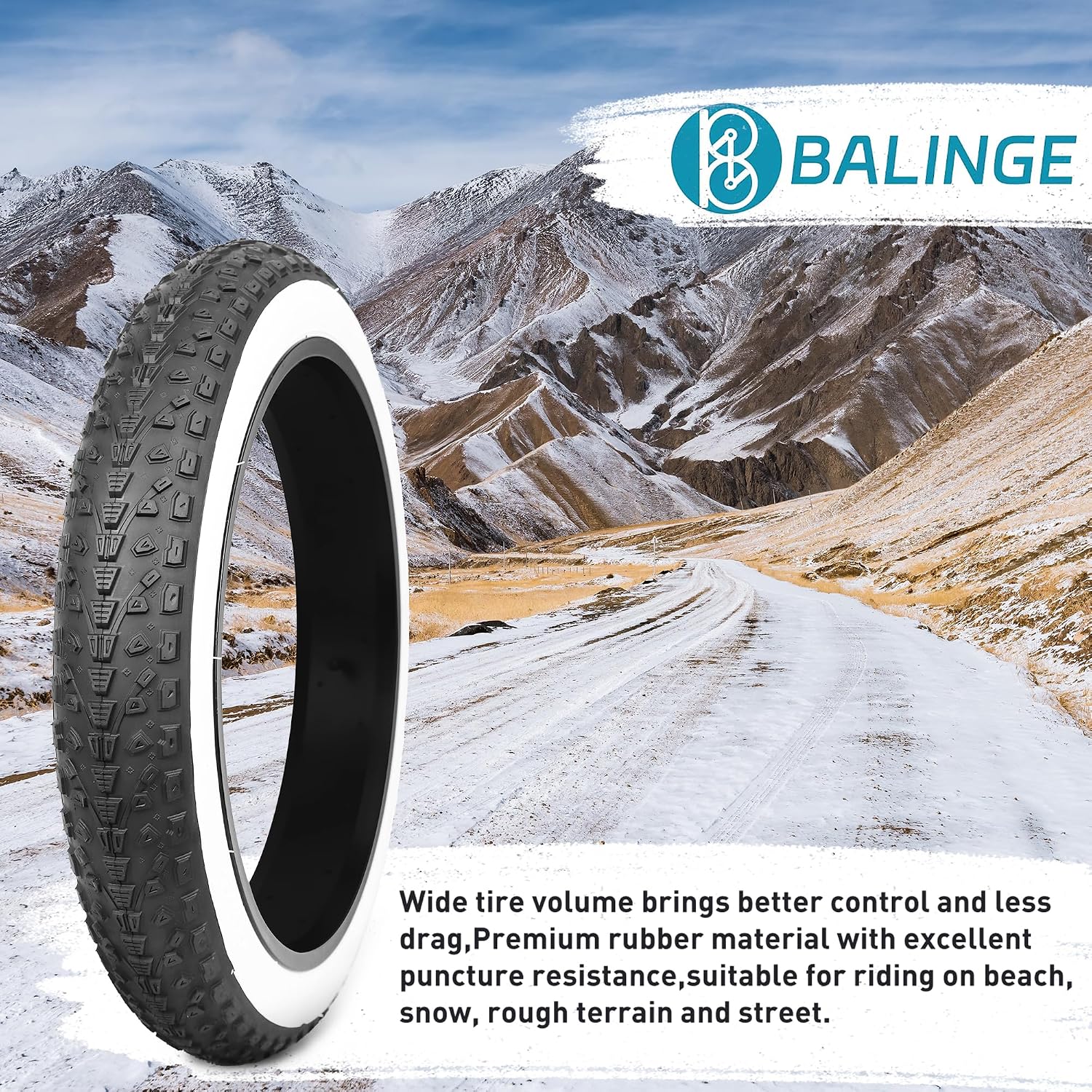 20/24/26x3.0 Electric Bike Tire Fat E-Bike Tires Heavy Duty High-Performance Wear-Resistant Mountain Snow Bicycle Tires/Tubes，Black/White Wall