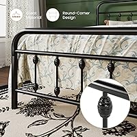 Vista 5 de SHA CERLIN Base de cama de plataforma de metal tamaño Queen con cabecera y pie de cama de hierro forjado estilo victoriano, fácil montaje