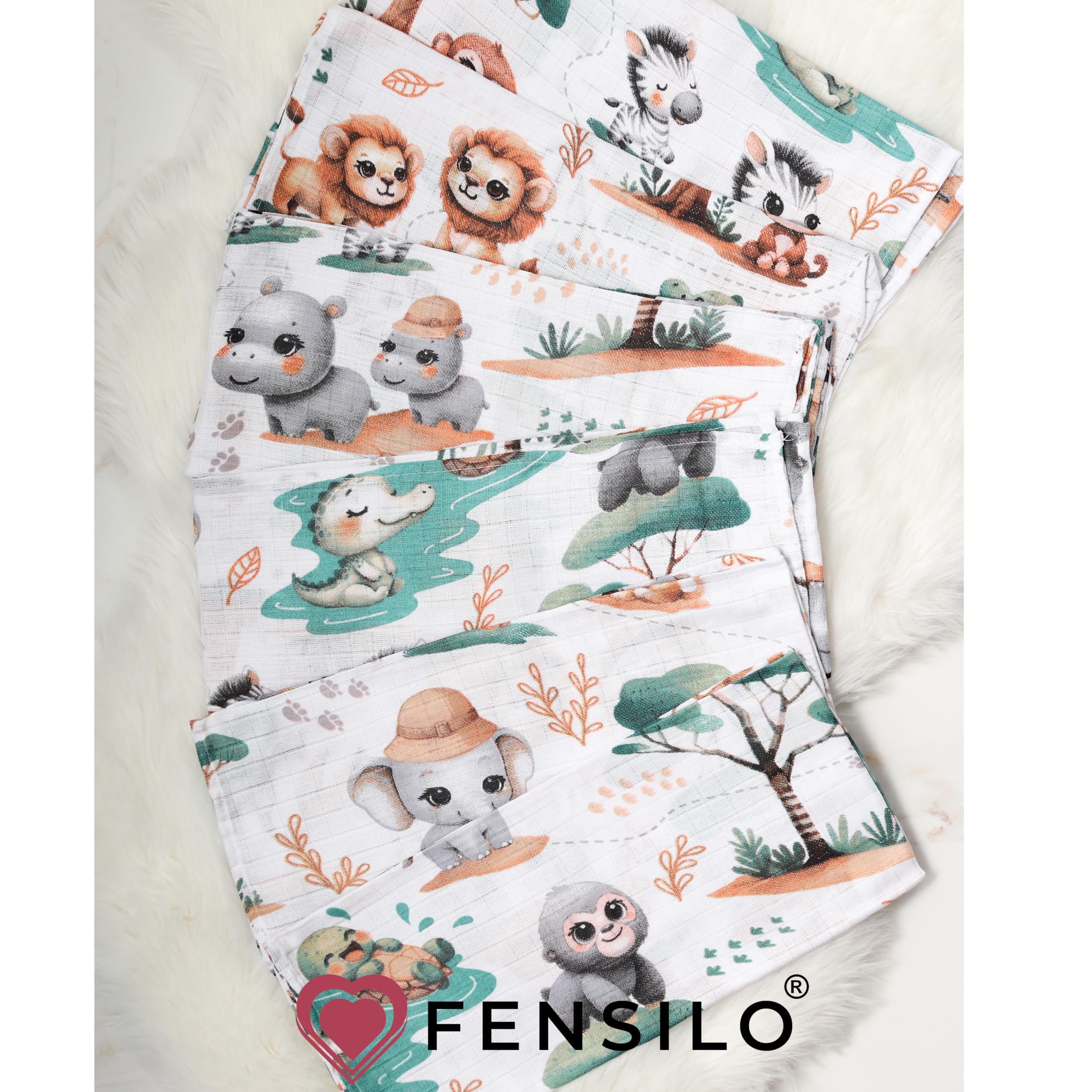 FENSILO Lot de 8 langes en mousseline pour bébé - 80 x 70 cm - Pour garçon et fille - 29