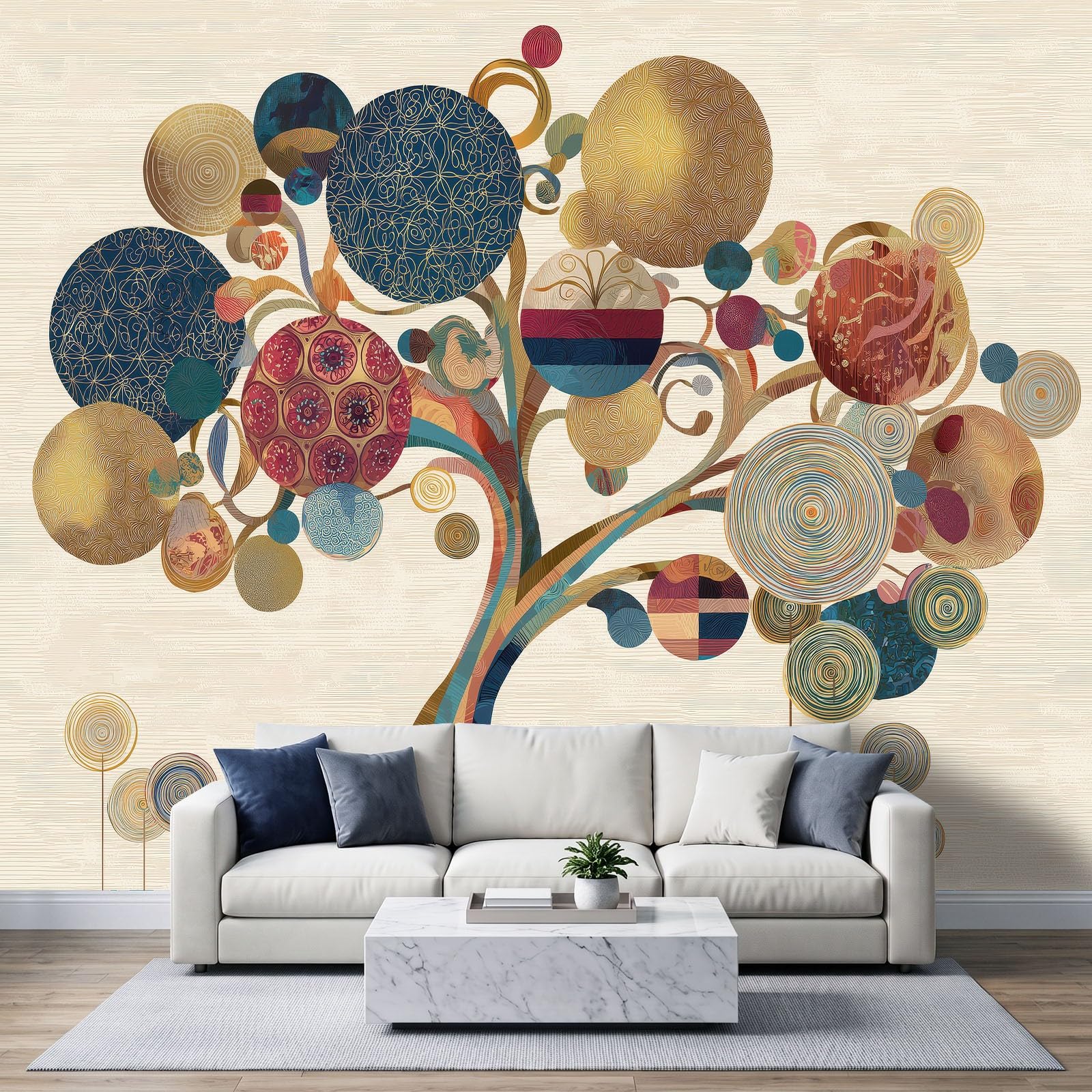 Abstrakcyjna tapeta z motywem drzew, mozaika, włóknina, dla chłopców i dziewczynek, 200 x 140 cm, fototapety, do pokoju dziecięcego, salonu, tapeta na fizelinie, tapeta ścienna, efekt 3D, beżowa