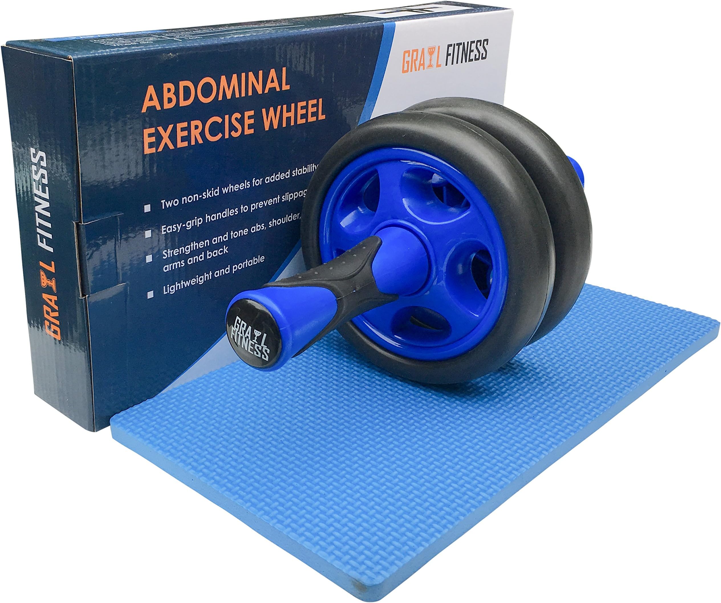 Grail Fitness - Dual Ab Roller Wheel with Mat for Abdominal Exercise and Fitness -Heavy Duty and Portable