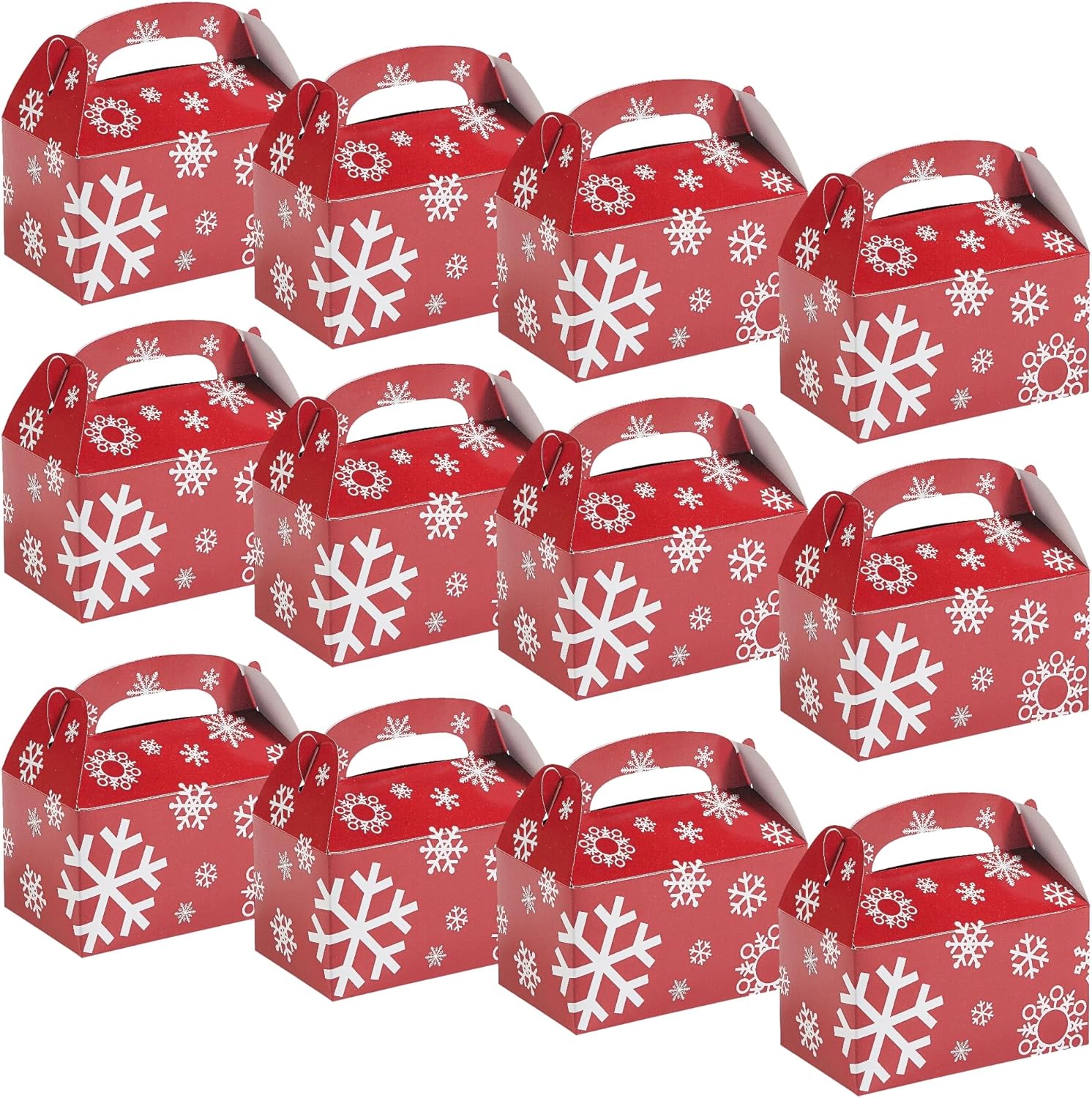 Fun Express Red & White Snowflake Treat Boxes - Festive Christmas Party Supplies Treats Gifts & Favors - Sturdy Paper Containers Holiday Design - Perfect for Holiday Parties & Celebrations - 12 Pieces
