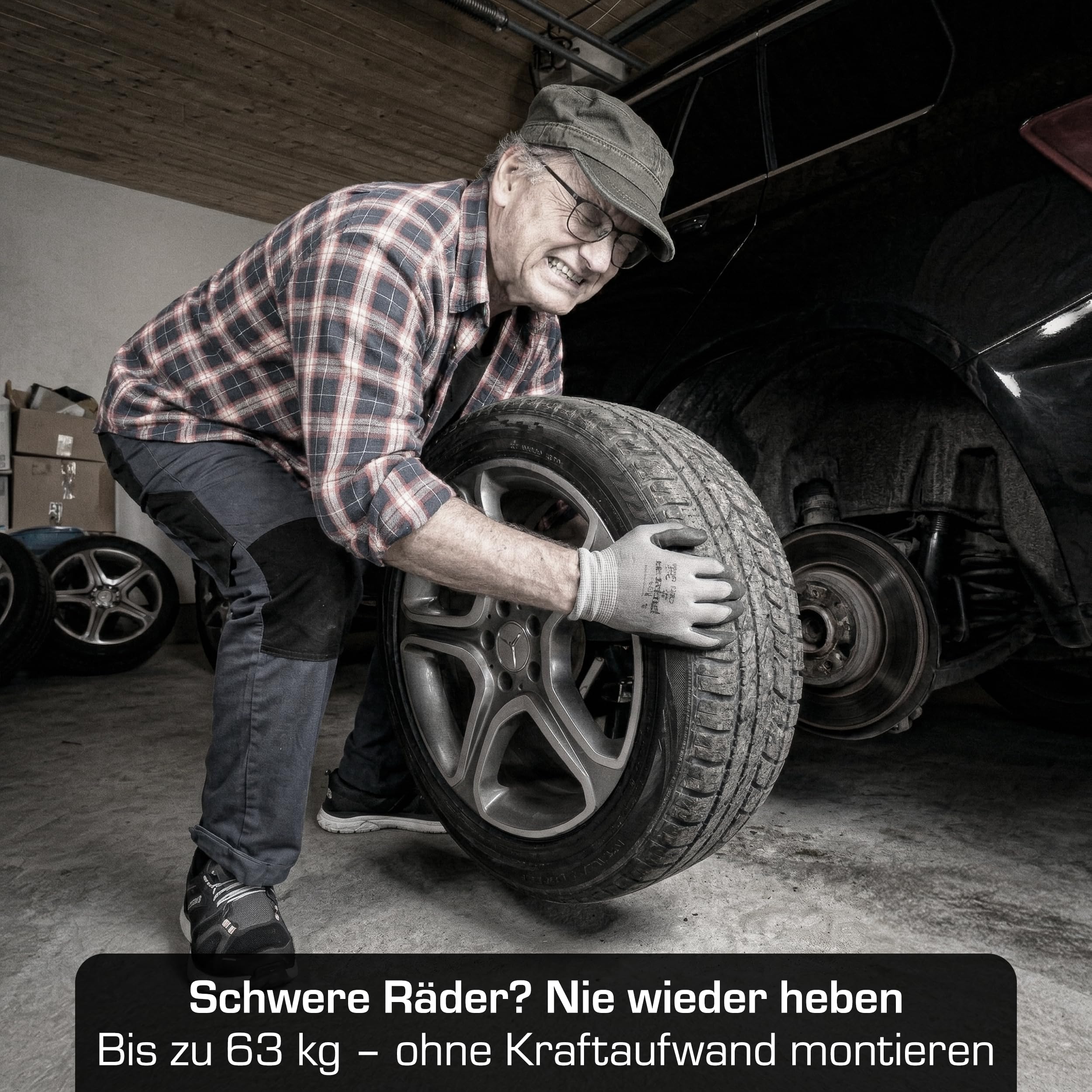Wheely Reifenmontagehilfe 60 cm – Hilfe beim Reifenwechsel für PKW & SUV – 63 kg Tragkraft – Ergonomisches Werkzeug zum Reifen selber wechseln – Made in Norway
