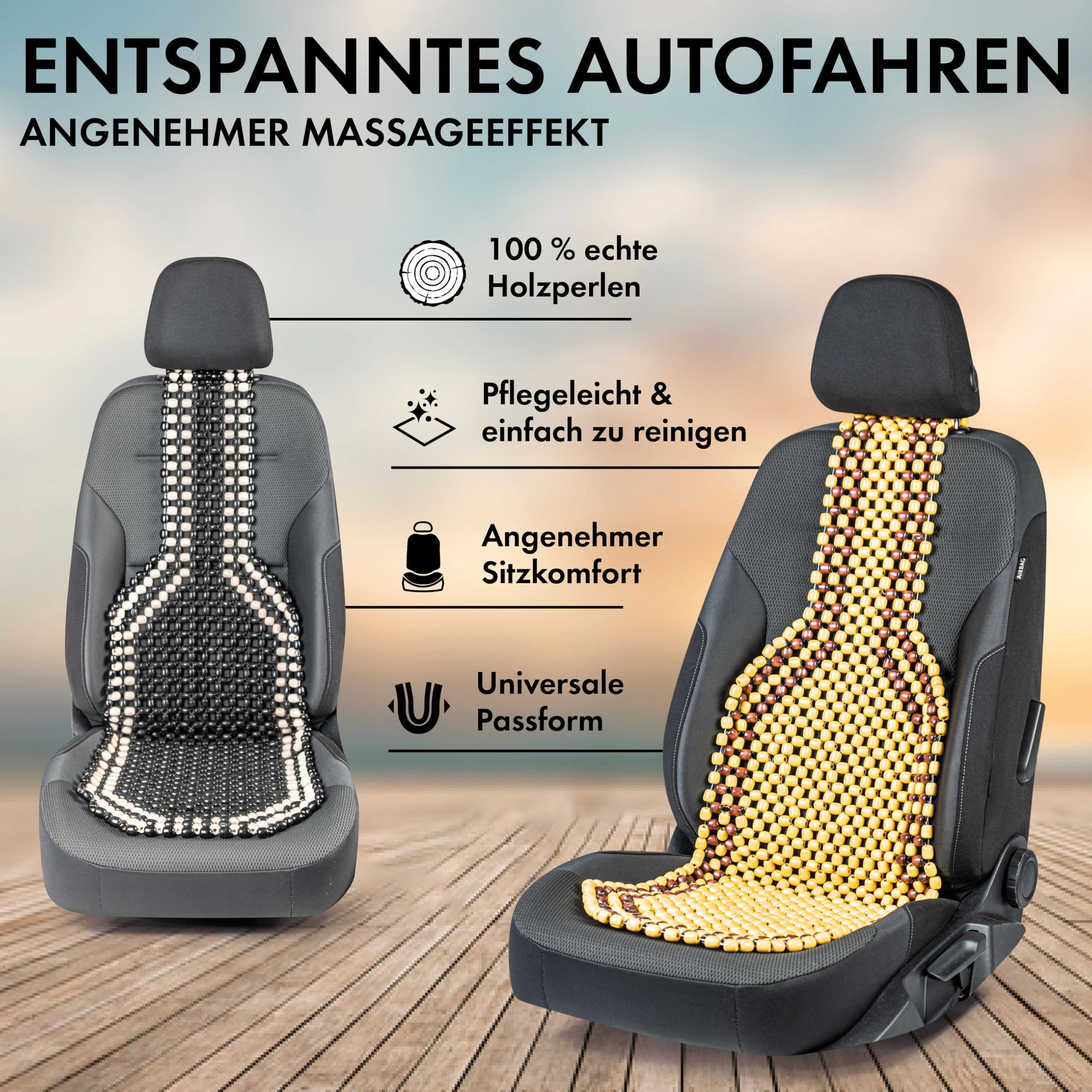 WALSER CarComfort coprisedile in perline di legno massaggiante universale nero/bianco