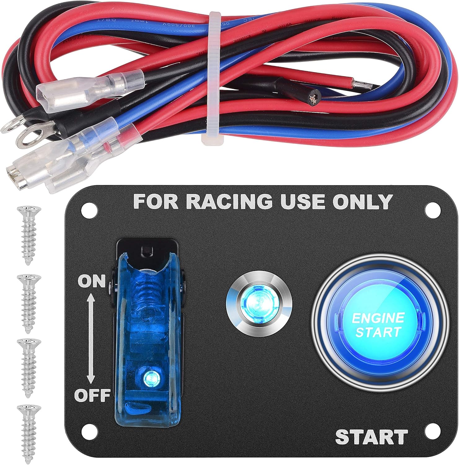 DC 12V Ignition Switch Panel 2 in 1 Car Engine Start Push Button,Jtron LED Toggle for Racing Car Blue and red (Blue)