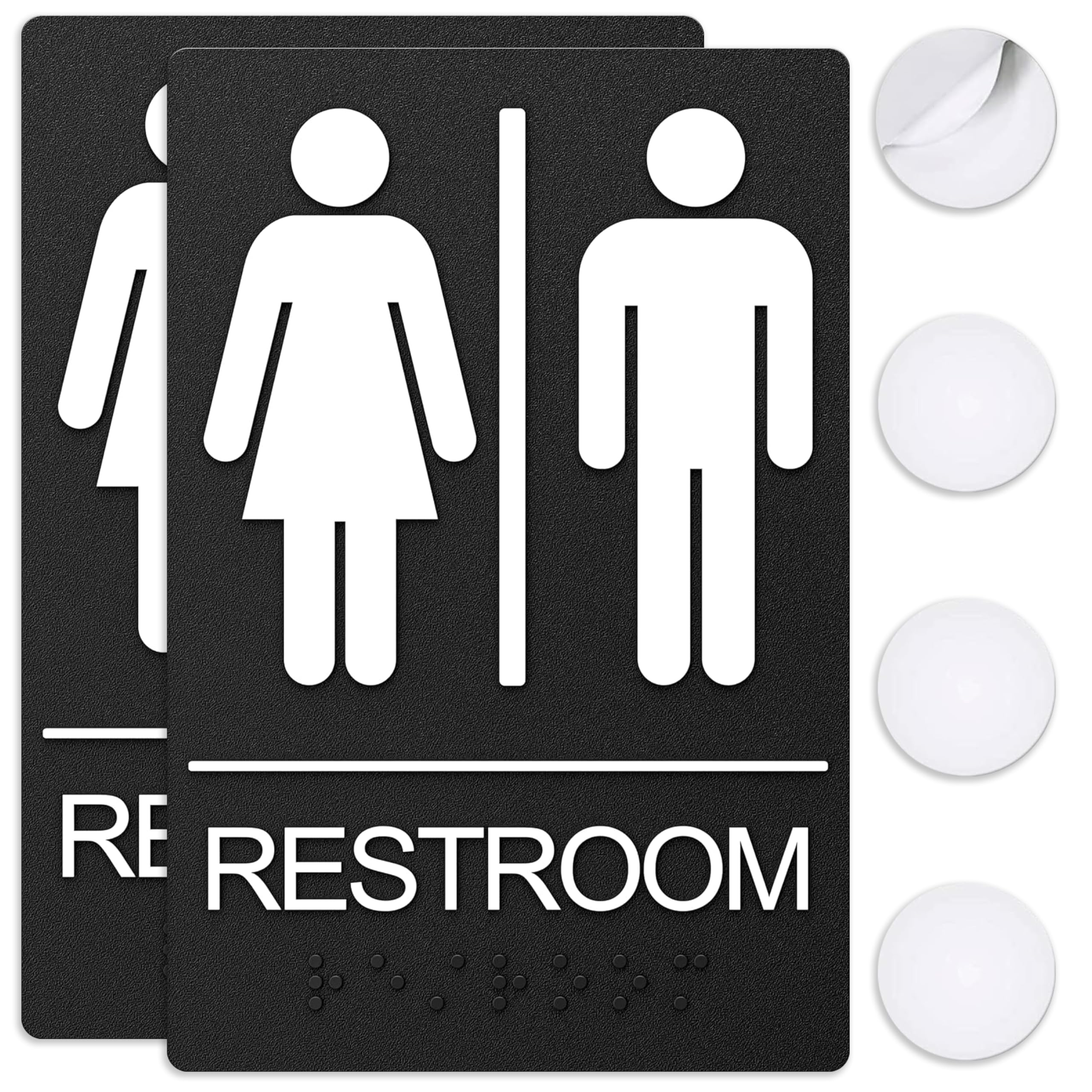 ASSURED SIGNS Unisex Bathroom Signs, Restroom Sign For Business - For Men and Women - 2 PAck - 9" by 6" - ADA Compliant with Braille - Strong