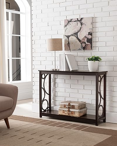 Kings Brand Furniture - Mesa consola de madera con acabado de cereza oscura con estante de almacenamiento para pasillo, vestíbulo, sala de estar