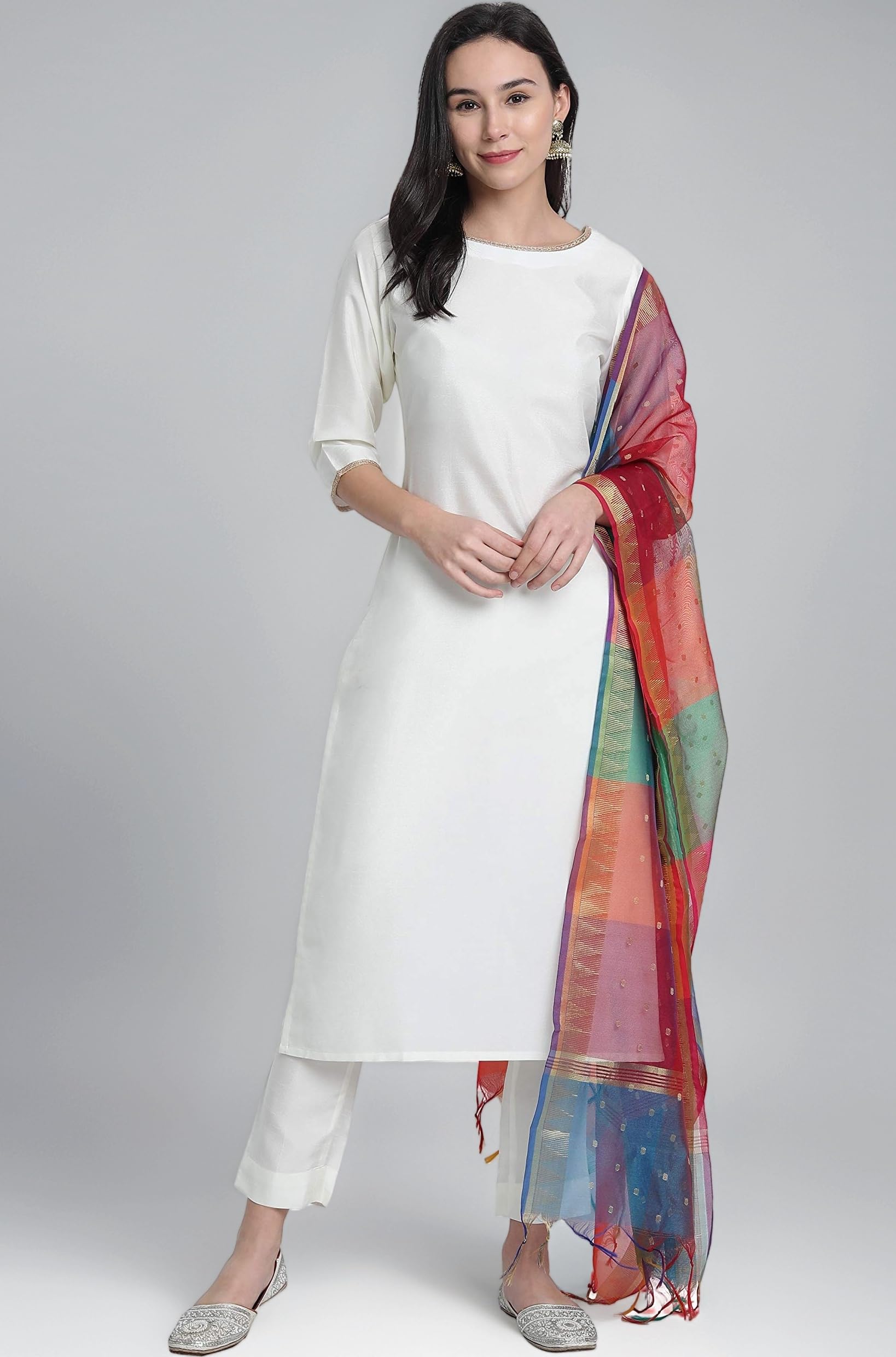 Janasya Women's Pure Cotton Ethnic Motifs Printed Straight Kurta Pant Set