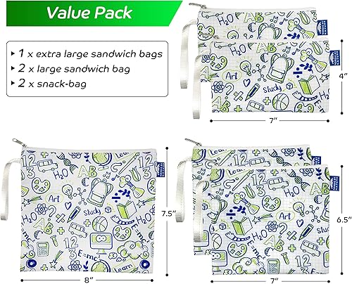 Miniatura 3 de Bolsas reutilizables para sándwiches  Paquete económico de 5 bolsas de almuerzo de doble capa  Aptas para lavavajillas  Envolturas de tela