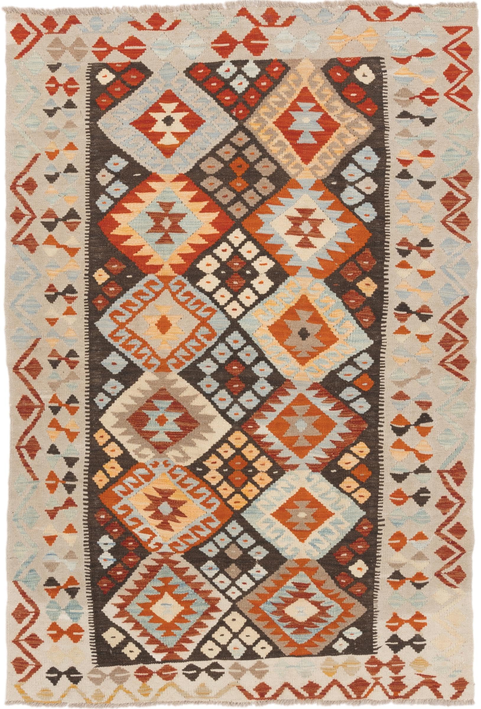 Tapis d'Orient Kilim Afghan 126x185 Tissé à la Main en Laine