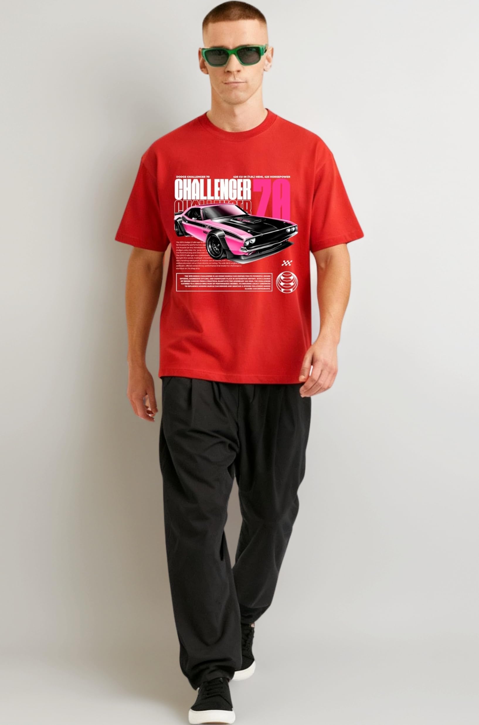 Men Oversized T-Shirt (XS–XL) | Classic Muscle Car Challenger 70 Graphic Tee | Premium Cotton Streetwear Top