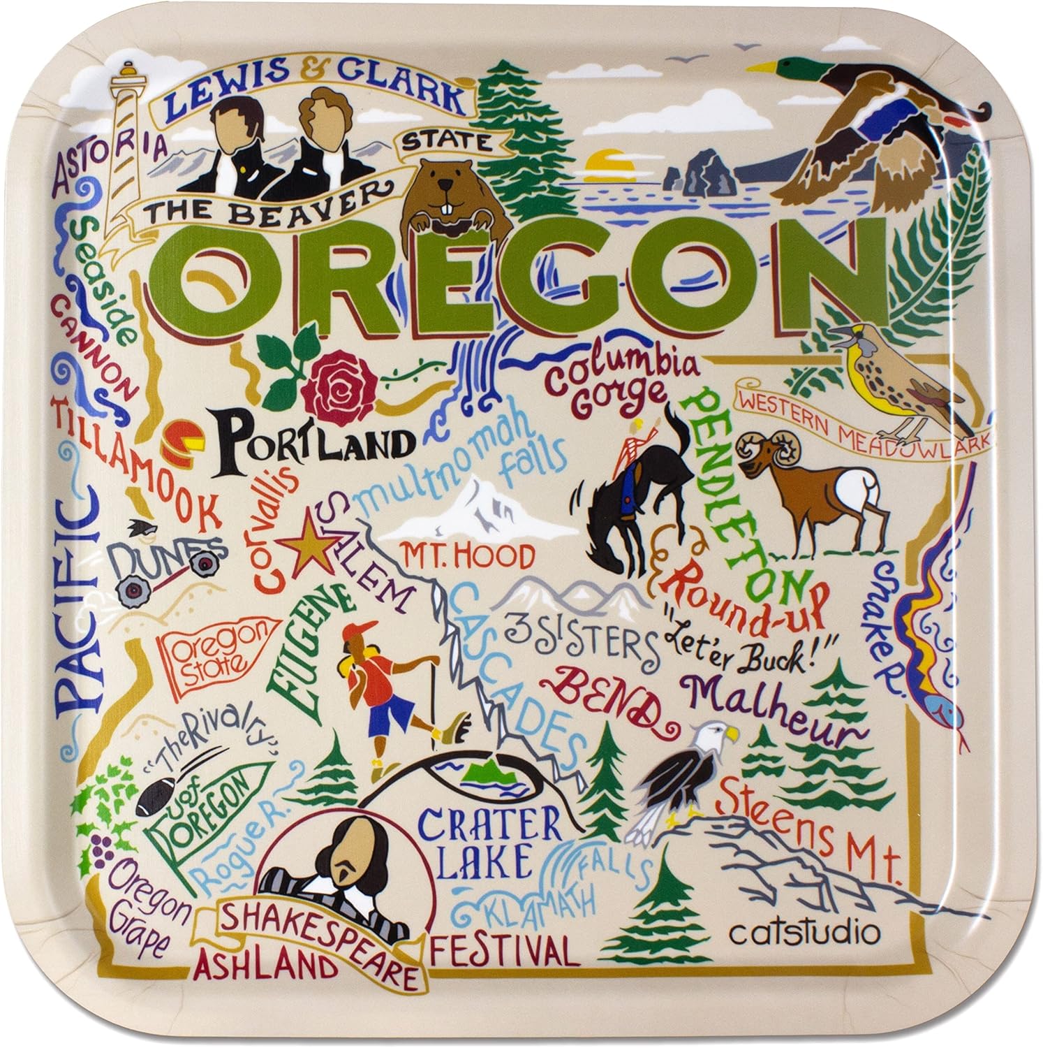 Catstudio Serving Tray, California Birchwood Serving Tray, Decorative Trays for Ottoman, 14" by 11" Dishwasher Safe for California Lovers