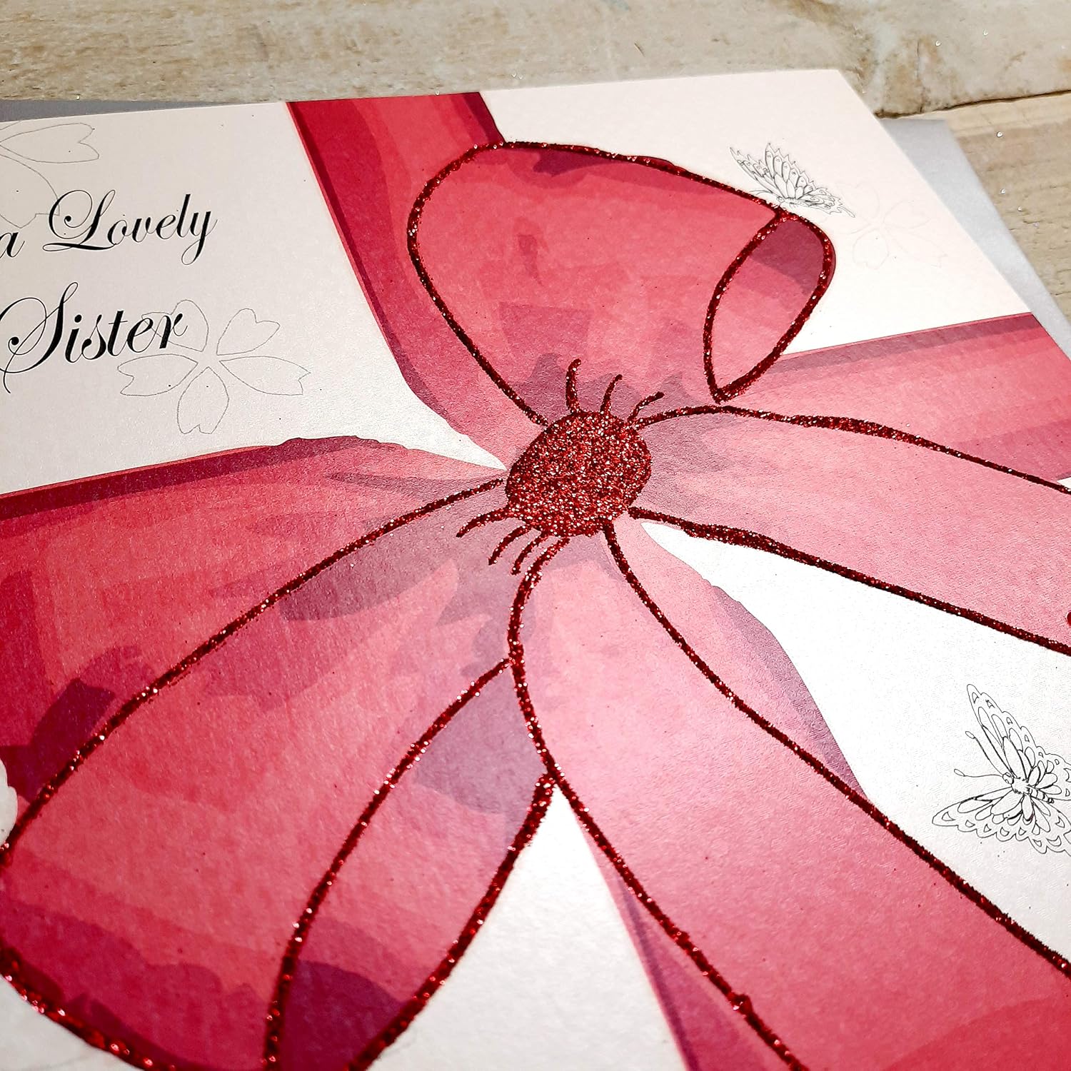 white cotton cards 1-Piece To A Lovely Sister Wishing You A Wonderful Birthday Extra-Large Birthday Card, Big Red Bow