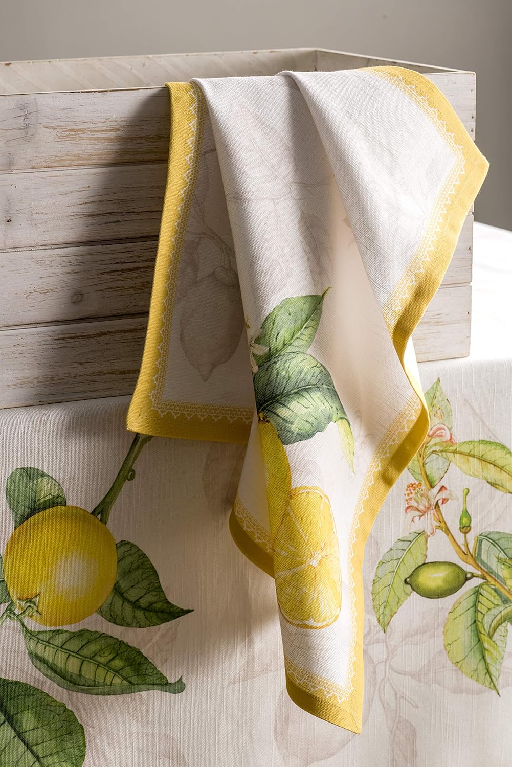 Maison d' Hermine Limoncello Bundle Set 100% Cotton Table Runner - Single Layer (14.50 Inch by 108 Inch) and Set of 4 Napkins (20 Inch by 20 Inch)