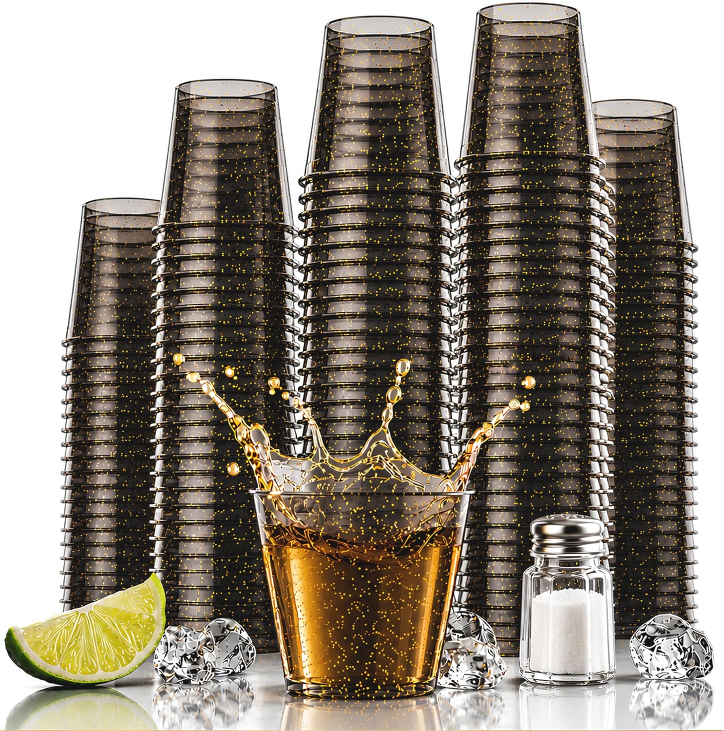 Stumbelina SMOKE GRAY SPARKLE PLASTIC SHOT CUP GLASSES