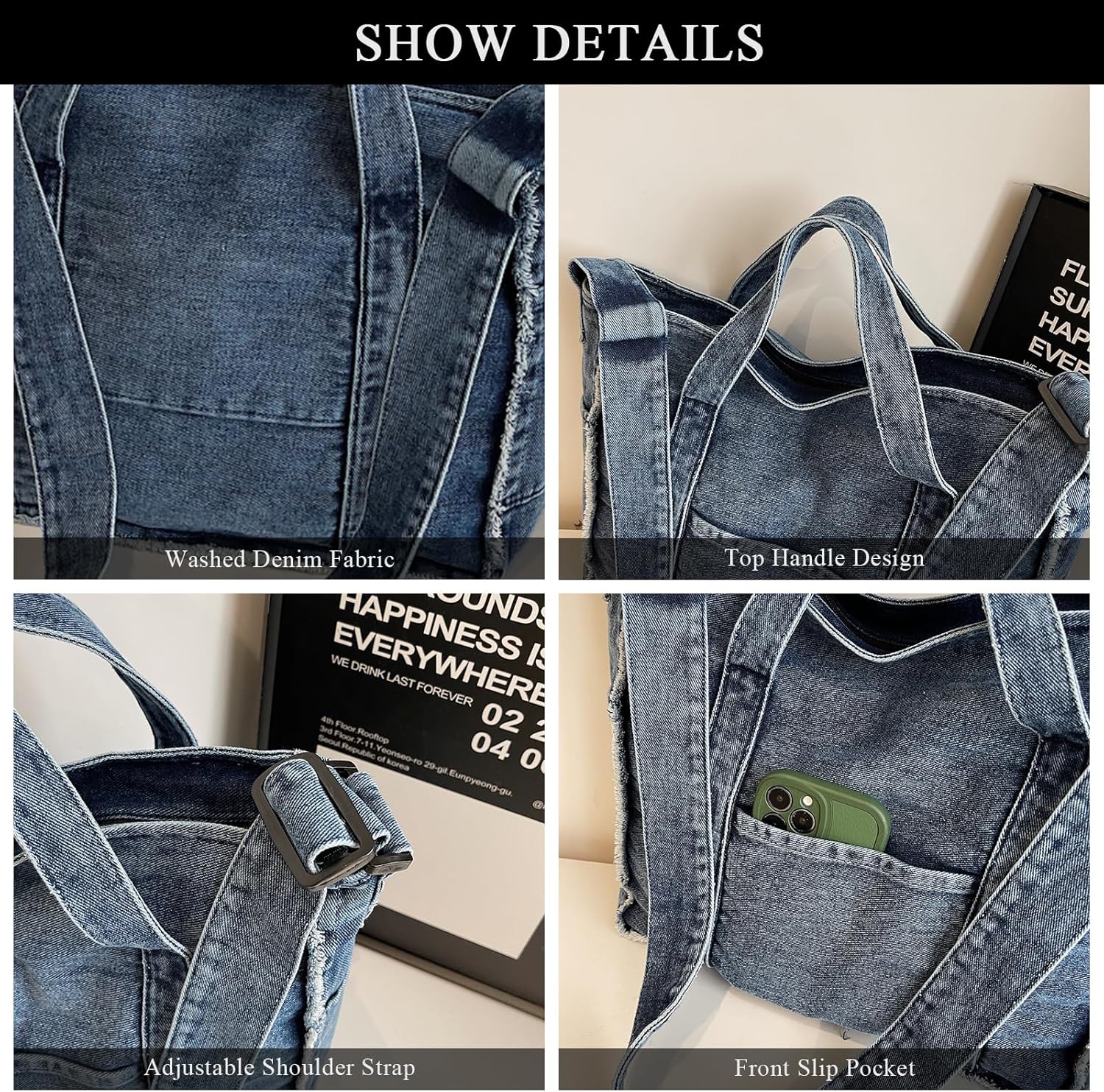 Denim Tote Bags for Women Jean Purse Casual Denim Handbag Large Capacity Crossbody Shoulder Bag - Image 5