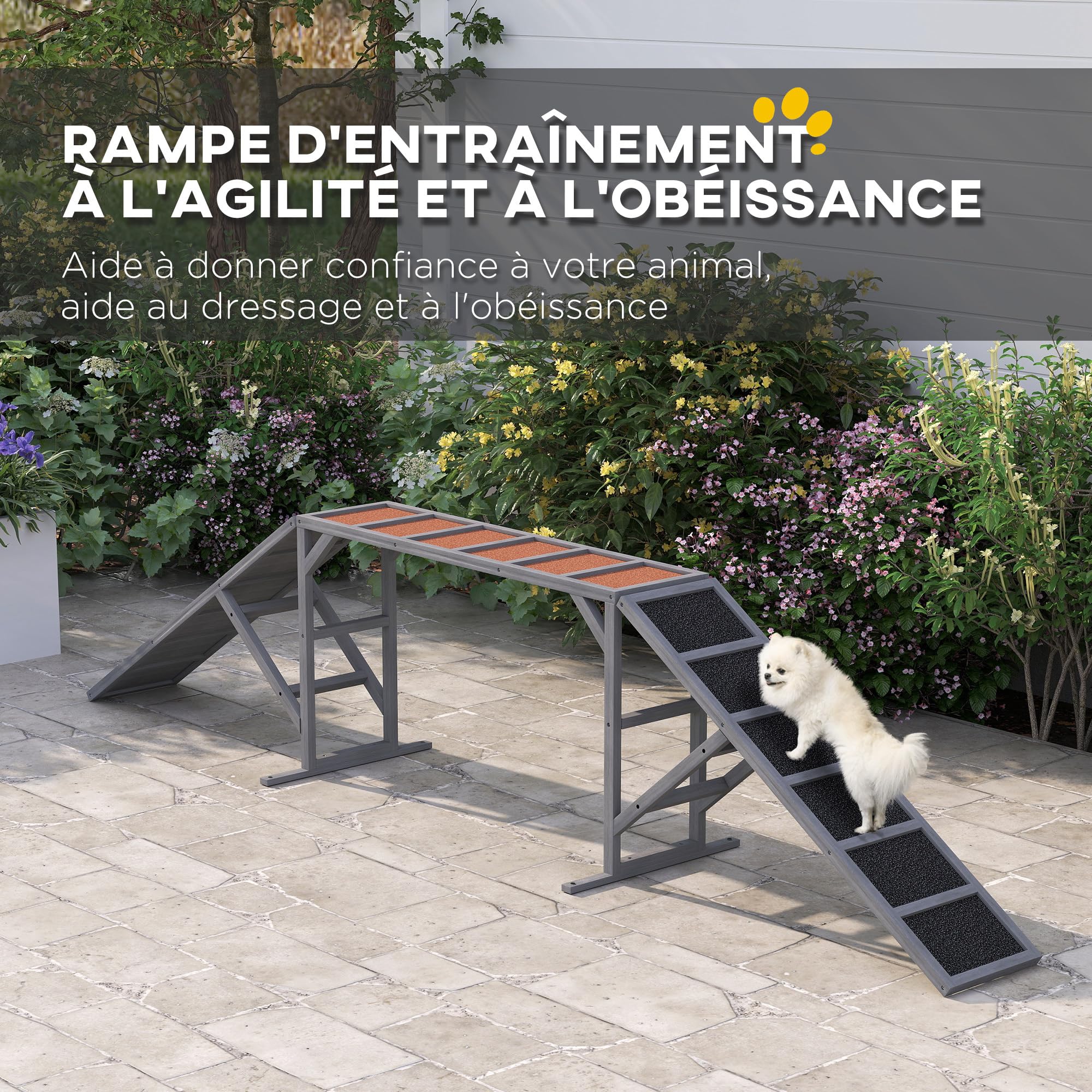 PawHut Rampe d'agilité pour Chien, équipement d'agilité pour Chiens, avec Barres de sécurité et Surface antidérapante, Charge Max. 40 kg, pour Jardin et Parc, Gris