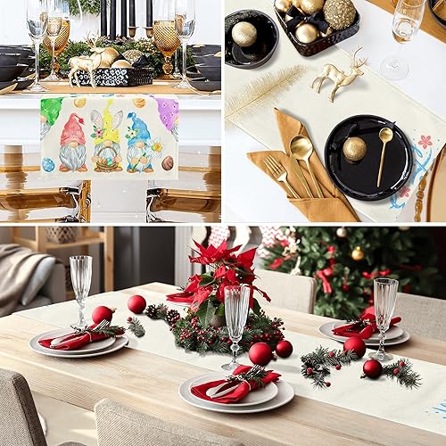 Miniatura 6 de Camino de mesa de Pascua con huevo de gnomo, decoración de mesa de comedor para interiores y exteriores, decoración de fiesta, 13 x 72 pulgadas