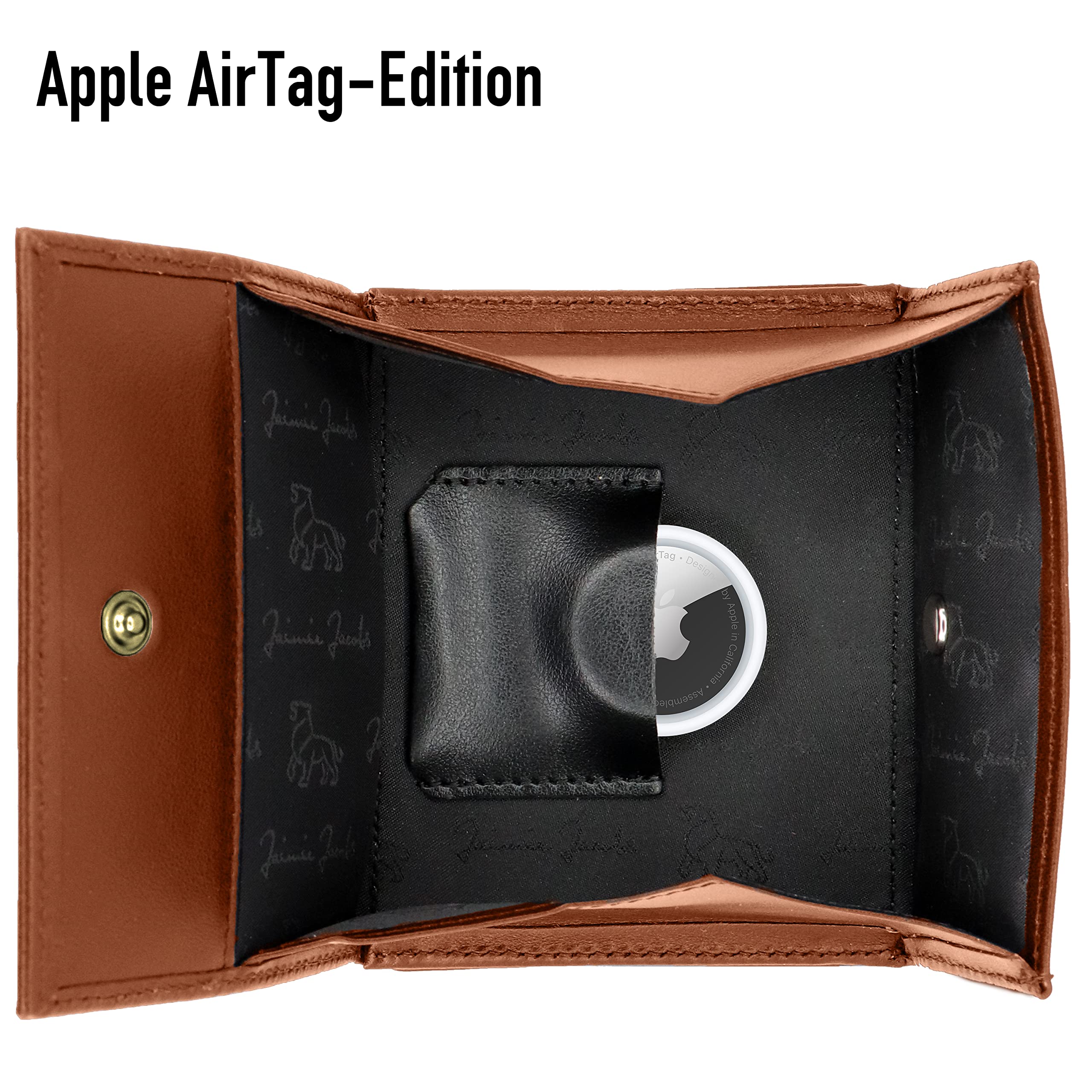 Jaimie Jacobs Flap Boy AirTag-Edition mit Gravur Magic Wallet Echtleder (Dunkelbraun mit Rot)