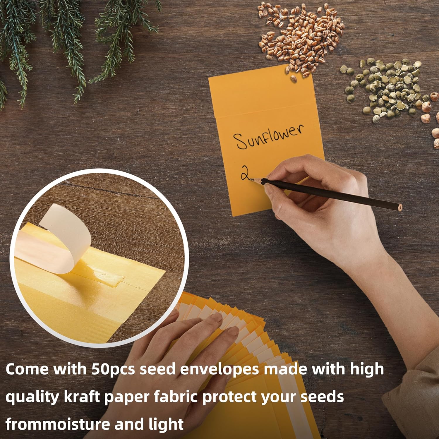 U0U Seed Storage Organizer Binder,Seed Packet Organizer with 50Pcs Garden Envelopes and 25 Clear Pocket Sheets,Seed Storage Binder Kit for Protecting Vegetable Seeds (Brown, 9.8 x 12inch)