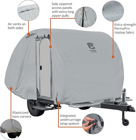 Classic Accessories Over Drive PermaPRO Teardrop Trailer Cover, 8' - 10'L x 5'W, RV Cover, Camper Cover, Travel Trailer Cover