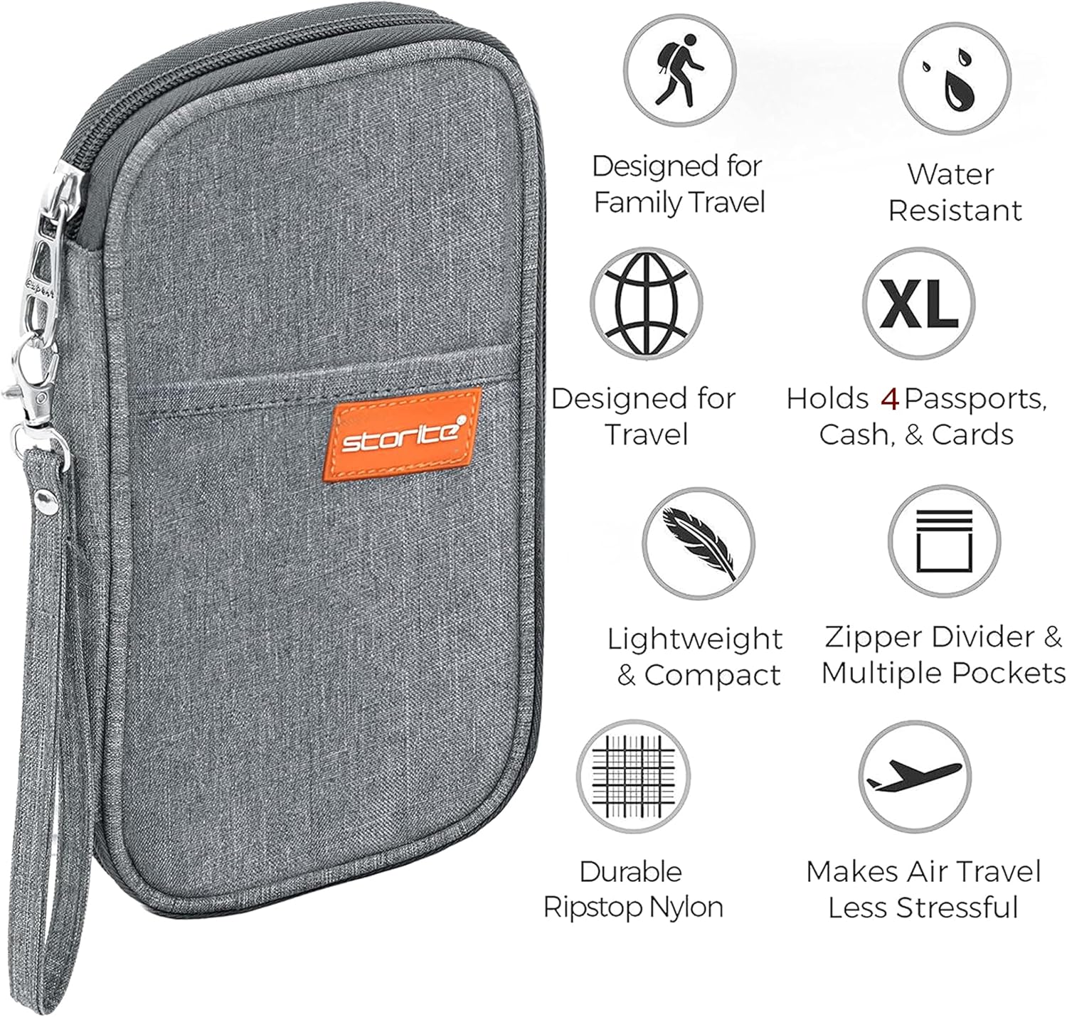 Storite Passport Holder Cover Wallet Grey (Nylon)