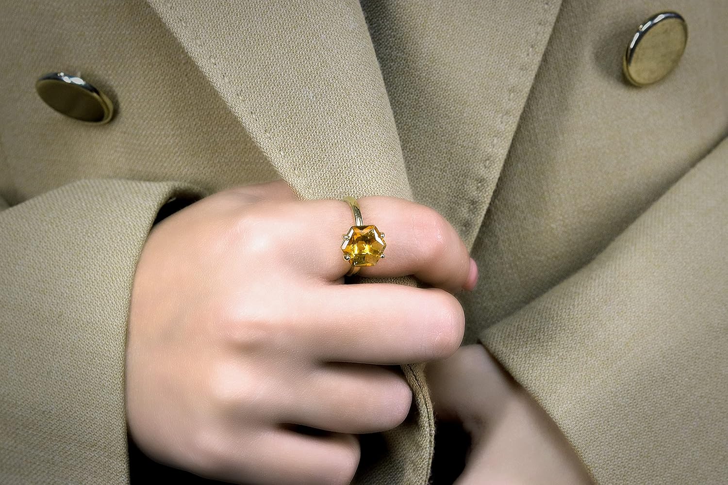 Lustrous Citrine Ring for Women - Elegant Statement Jewelry - Sterling Silver Gemstone Ring for Engagement, Anniversary, Birthday Gift - Customizable Size