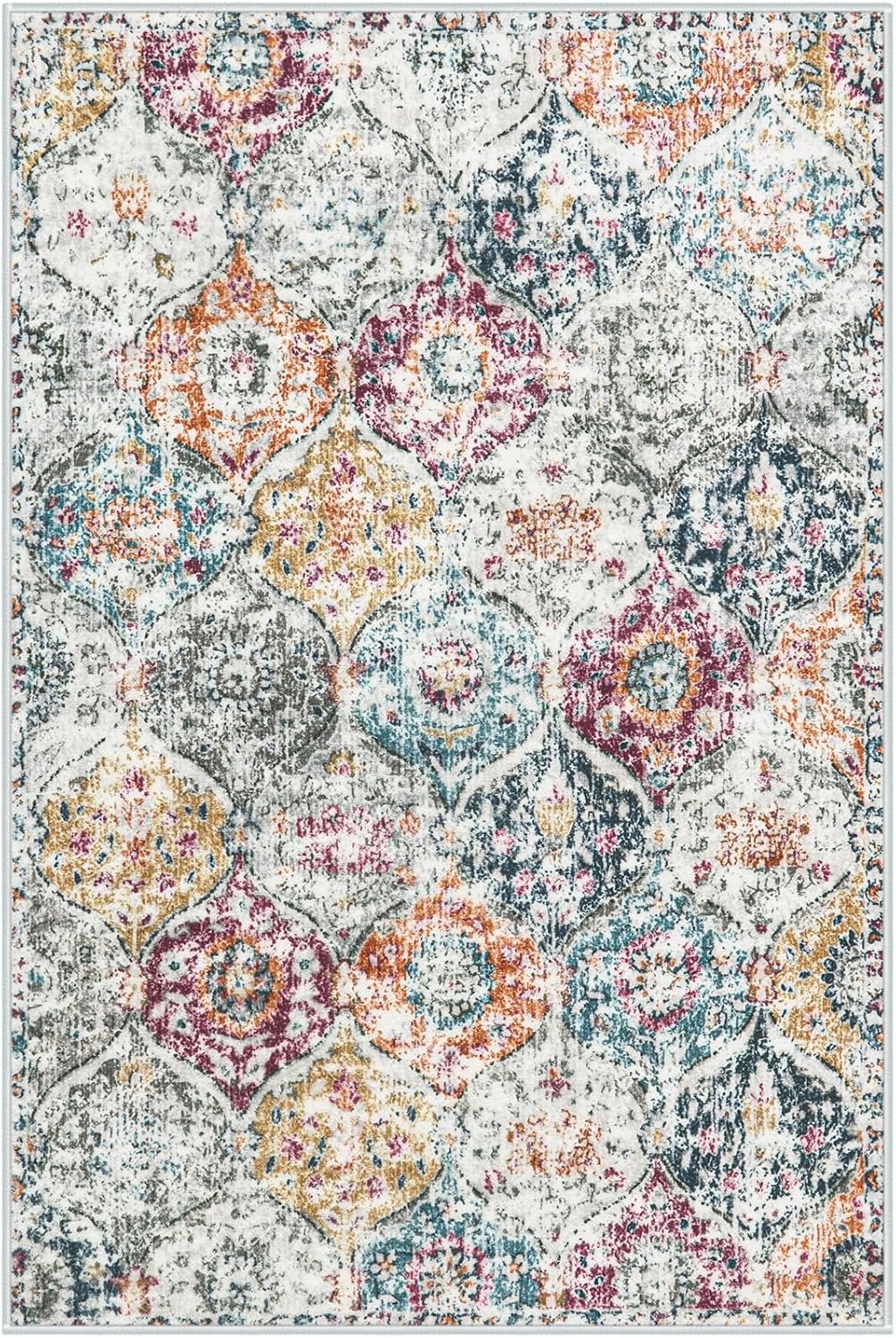 Lahome Moroccan Trellis Entryway Rug, 2x3 Kitchen Rugs Non Slip Washable, Non-Slip Indoor Door Mat Ultra-Thin, Small Throw Carpet for Bathroom Bedroom Entry, Aqua/Multi - Image 6