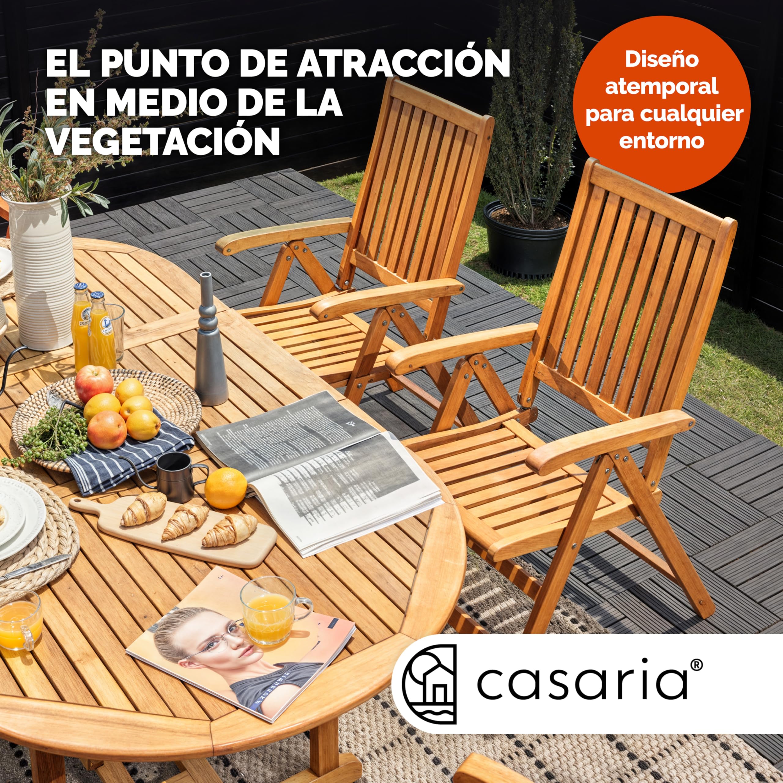 CASARIA® Mesa Comedor Extensible Plegable 200x100cm Madera Certificación FSC® con Orificio para Sombrilla Resistente Intemperie Estable Mueble Exterior Jardín Terraza