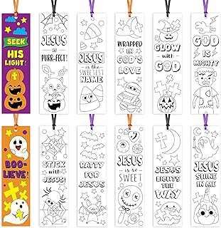 75Pcs Halloween Color Your Own Bookmarks for Kids Christian Theme DIY Coloring Blank Bookmark Classroom Art Craft Supplies for Teacher Student Fall Halloween Trick or Treat Party Reward Goodie Fillers