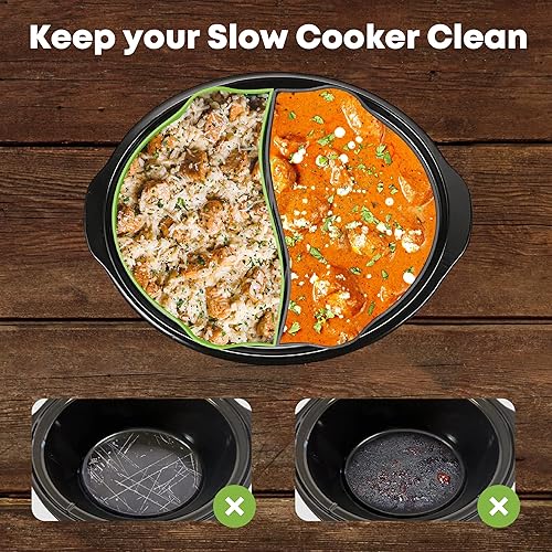 Miniatura 10 de AMR - Revestimientos de olla de cocción lenta 2 en 1 para ollas de 6 a 8 cuartos de galón, revestimiento de silicona para cocinar 2 platos, a prueba