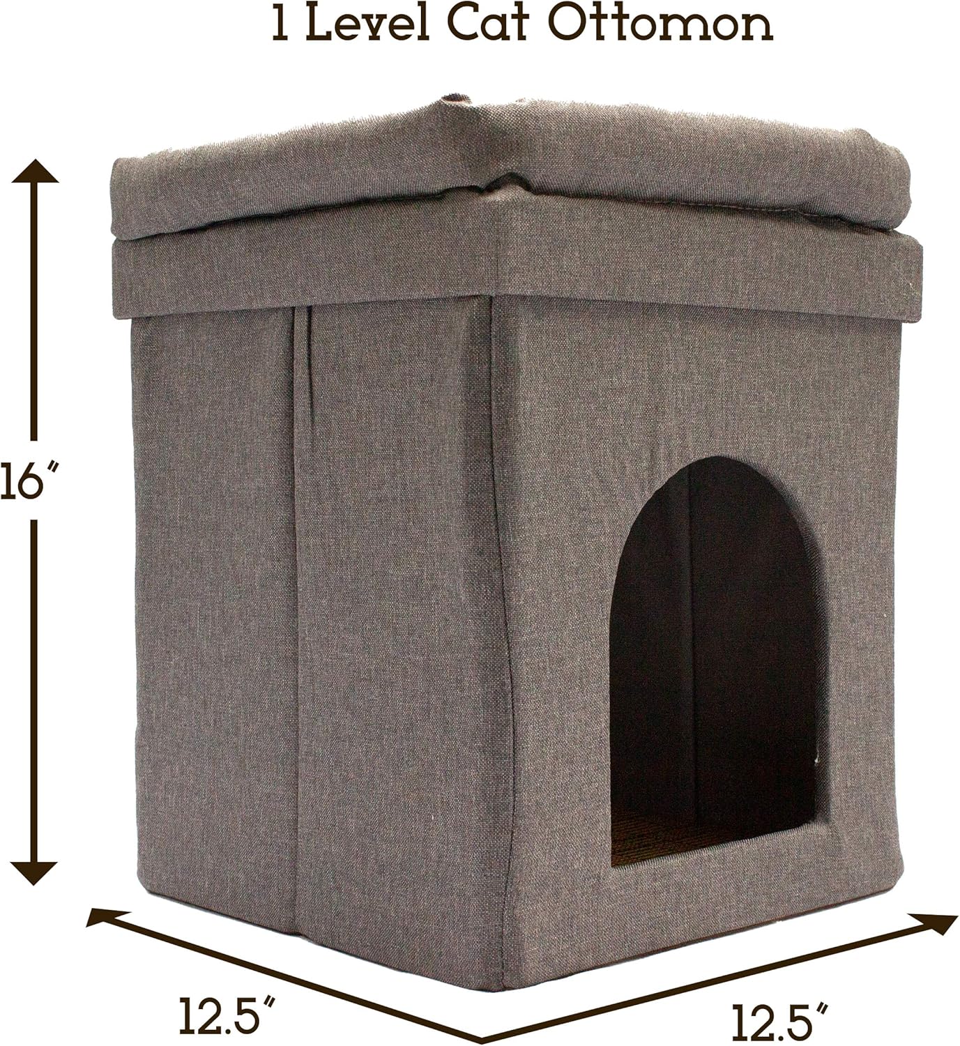 Downtown Pet Supply 2 Level Cat House - Modern Cat Condo & Kitten Bed - Foldable Cat Cube Bed with Cat Scratching Post and Cat Toy - 22 in x 11.5 in x 11.5 in - Grey Cat Ottoman : Pet Supplies