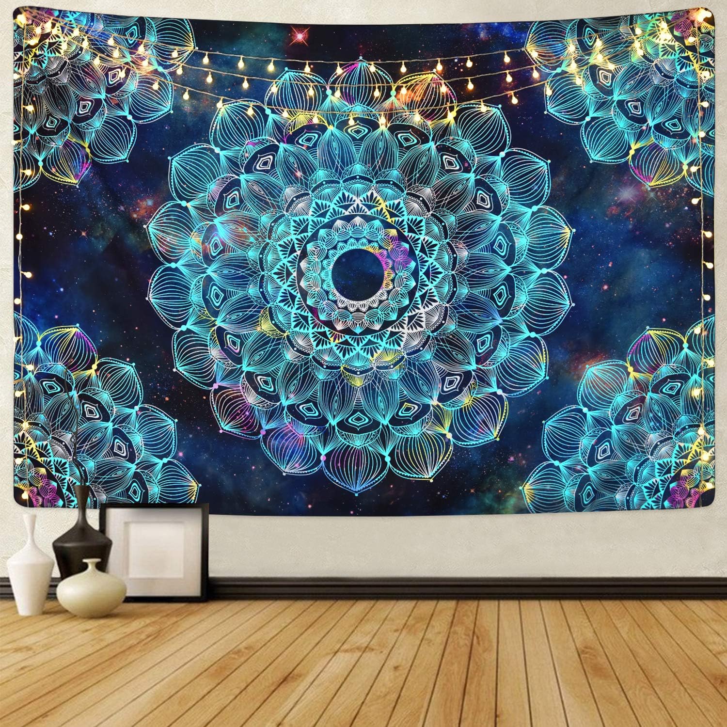 Sevenstars Fantasy Mandala Tapestry Hippie Bohemian Tapestry Blue Floral Tapestry Mysterious Flower Tapestry for Room