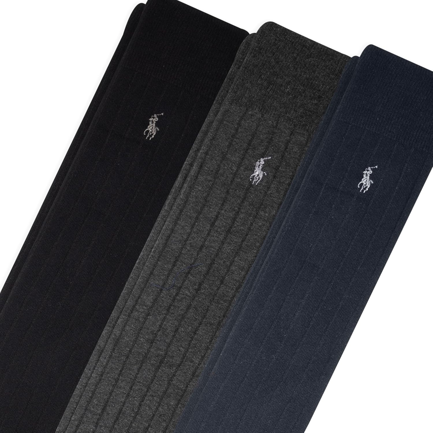 POLO RALPH LAUREN Men's Mercerized Cotton Ribbed Dress Otc Socks - 3 Pair Pack - Reinforced Cotton Comfort