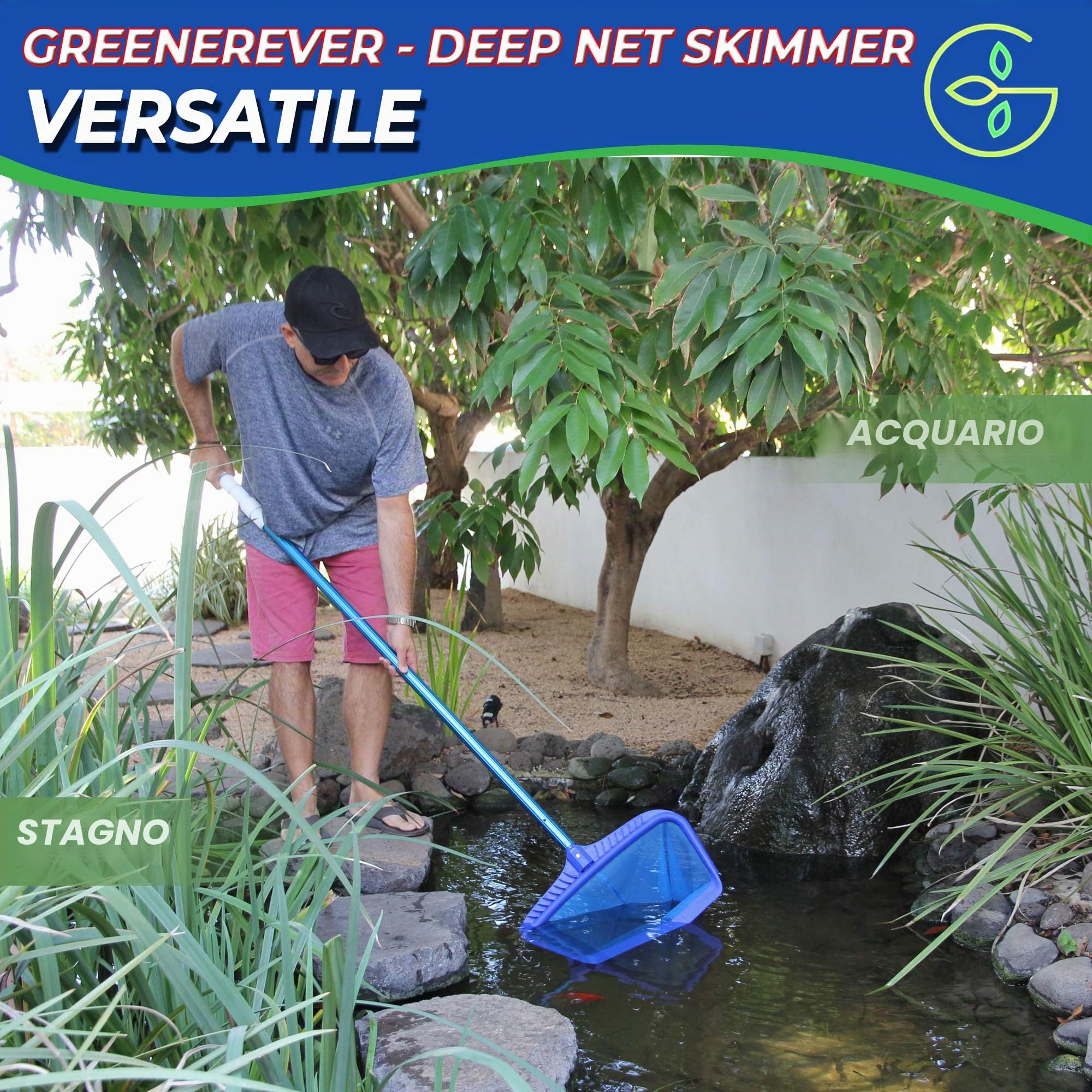 Pool Skimmer Net 20" (50cm) Deep Bag |Heavy Duty Professional Leaf Cleaning Rake |Plastic Framed Fine Mesh Net |Easily Removes Leaves, Debris from Pools, Hot Tubs, Ponds And Fountains