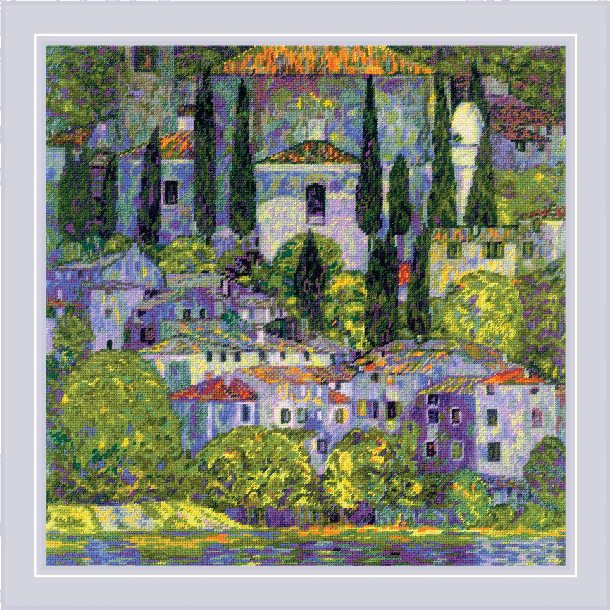 RIOLIS Paesaggio con Cipressi da un Dipinto di G. Klimt 2338 Kit Punto Croce Contato, 40 x 40 cm Kit da Ricamo per Adulti, Kit di Ricamo Creativo per Principianti ed Esperti