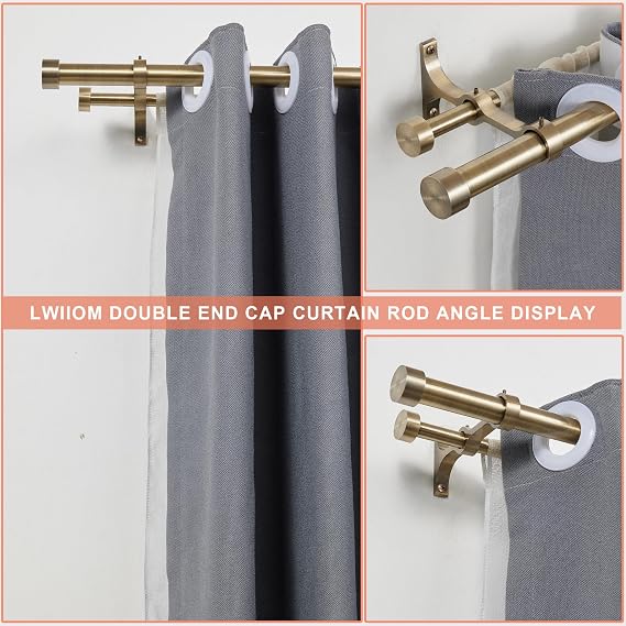 Double Curtain Rods with Aluminum End Cap  Surround Brackets,1Front and 5/8 Back Rod,Adjustable between 36 to 72 Inches (3-6 Feet), Antique Bronze Double Window Drapery Rod