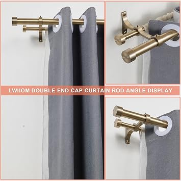 Double Curtain Rods with Aluminum End Cap Surround Brackets,1Front and 5/8 Back Rod,Adjustable between 36 to 72 Inches (3-6 Feet), Antique Bronze Double Window Drapery Rod