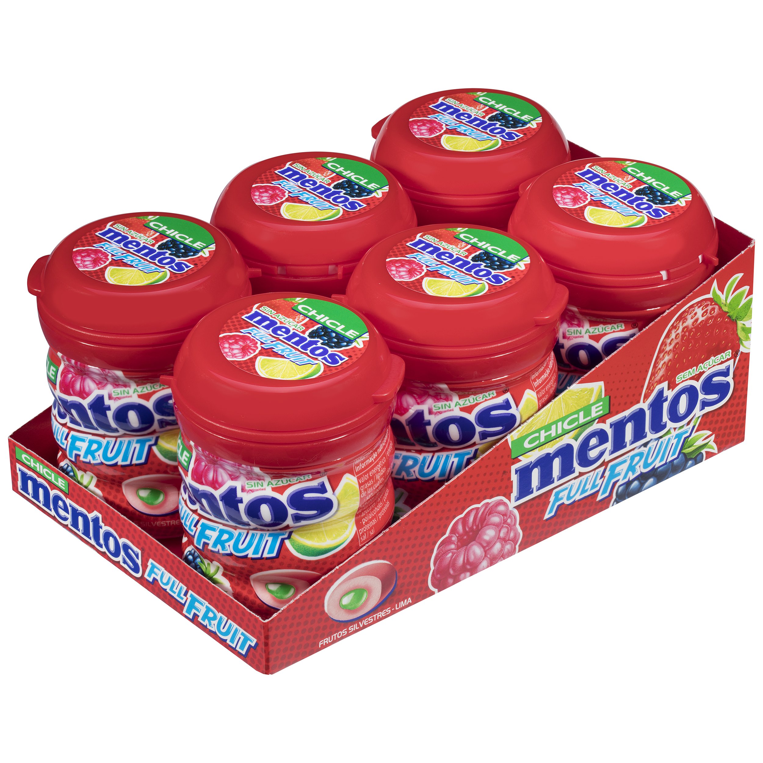 Mentos Bote Chicle Frutas Silvestres, Sin Azúcar - 6 unidades de 60 gr. (Total 360 gr.)