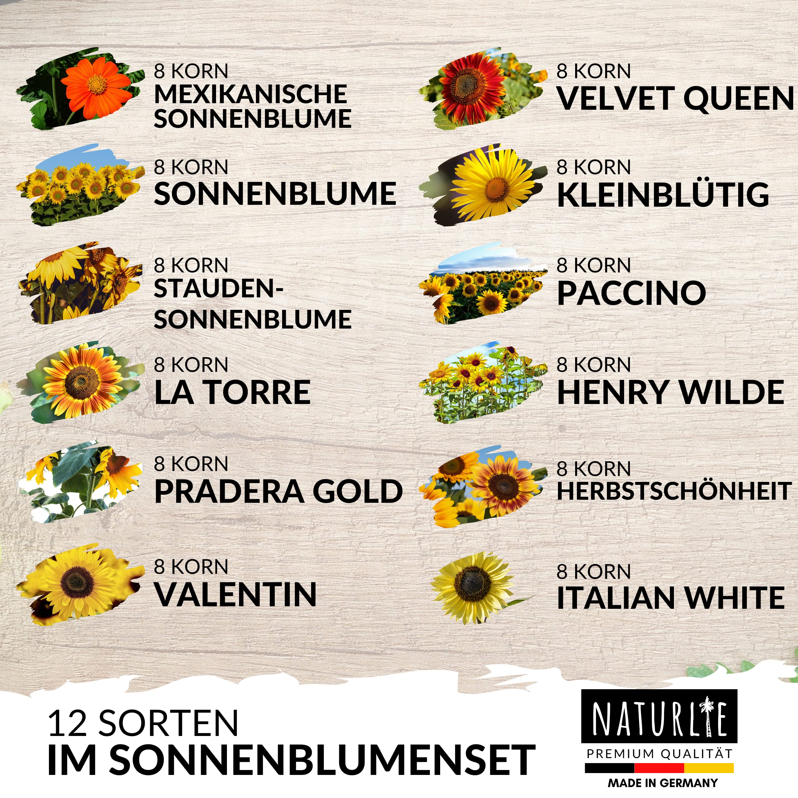 12er Sonnenblumen Samen Set - 12 schne Sorten Premium Sonnenblumensamen -  Blumen Saatgut fr Bienen - super Garten Geschenk - Blumensamen  Sommerblumen Anzuchtset von Naturlie : Amazon.de: Garten