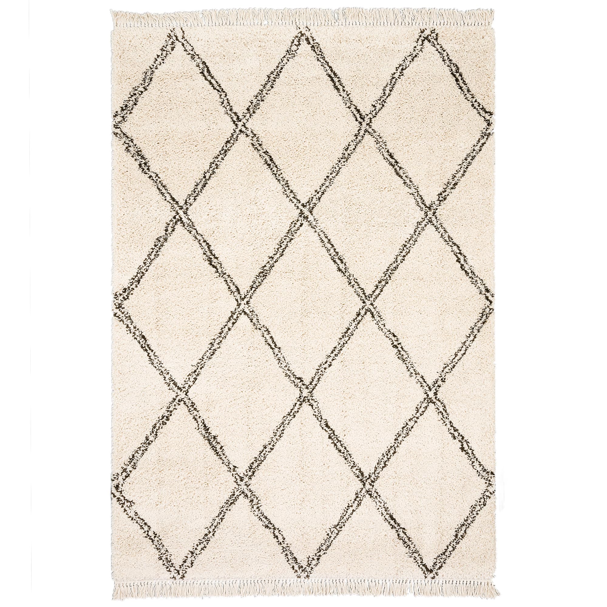 Pergamon Boho - Tapis Shaggy à Poils Longs - Motif Diamant créme - 5 Tailles Disponibles