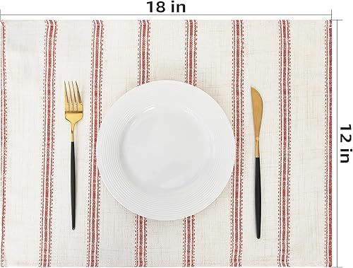Miniatura 3 de DriftAway Juego de 4 manteles individuales texturizados de lino para mesa de comedor, diseño de rayas campestres, para exteriores, hogar, fiesta,
