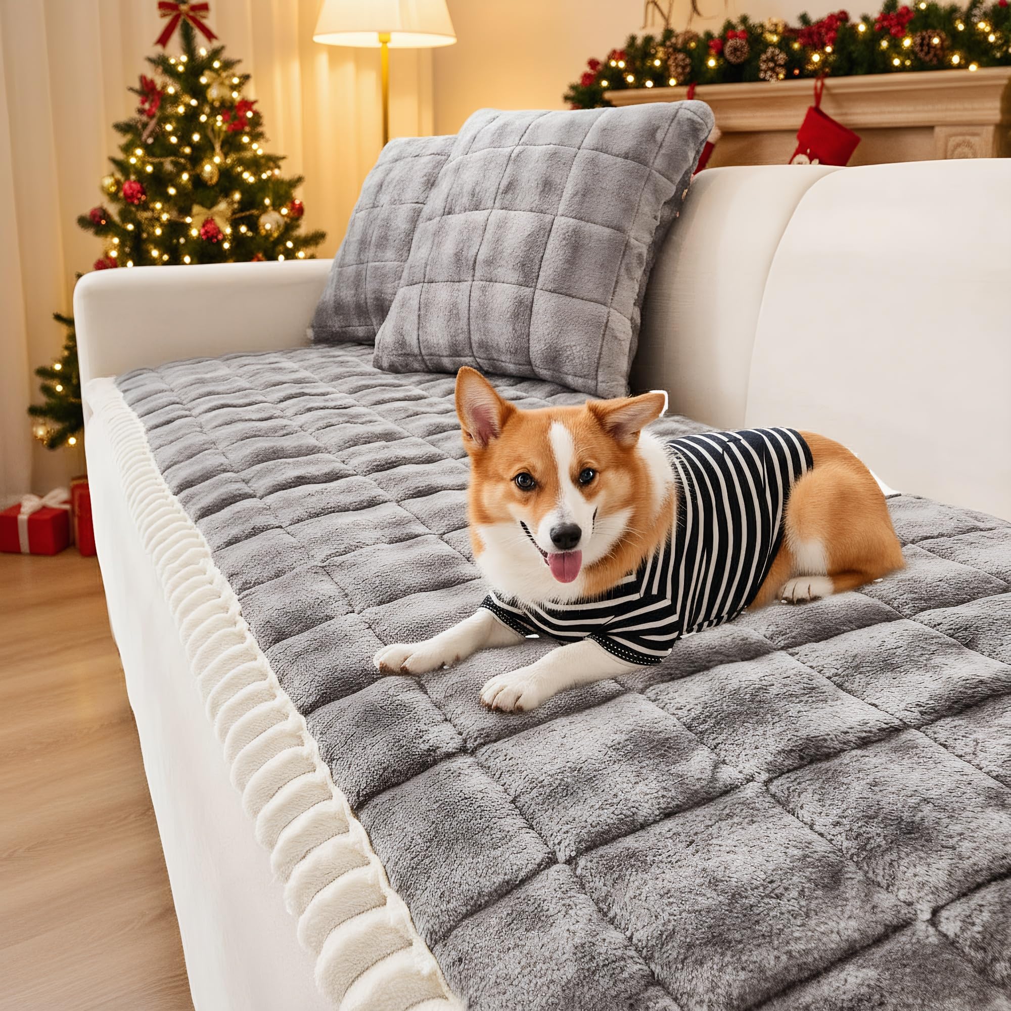 LiveGo Milk Velvet Sofa Cover, Washable Pet-Friendly Couch Cover, Non-Slip Fuzzy Sofa Protector for 2/3/4 Seater