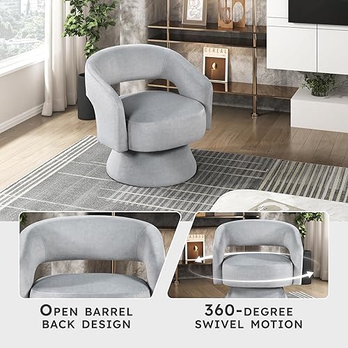 Miniatura 3 de Lexicon Silla decorativa giratoria de 360 grados, moderna y cómoda silla redonda de terciopelo, respaldo abierto, cojines de espuma de felpa, base