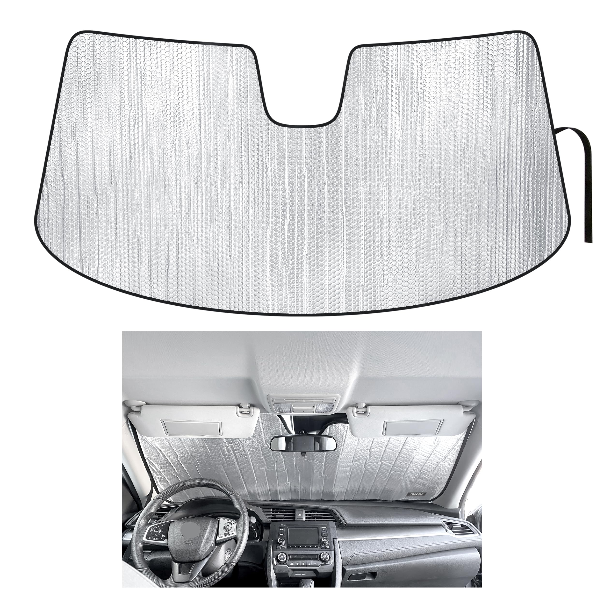 YelloPro Custom Fit Windshield Sunshade for 2016 2017 2018 2019 2020 2021 Honda Civic Sedan, Coupe, Hatchback, LX, EX, EX-L, Sport, Touring, Si, UV