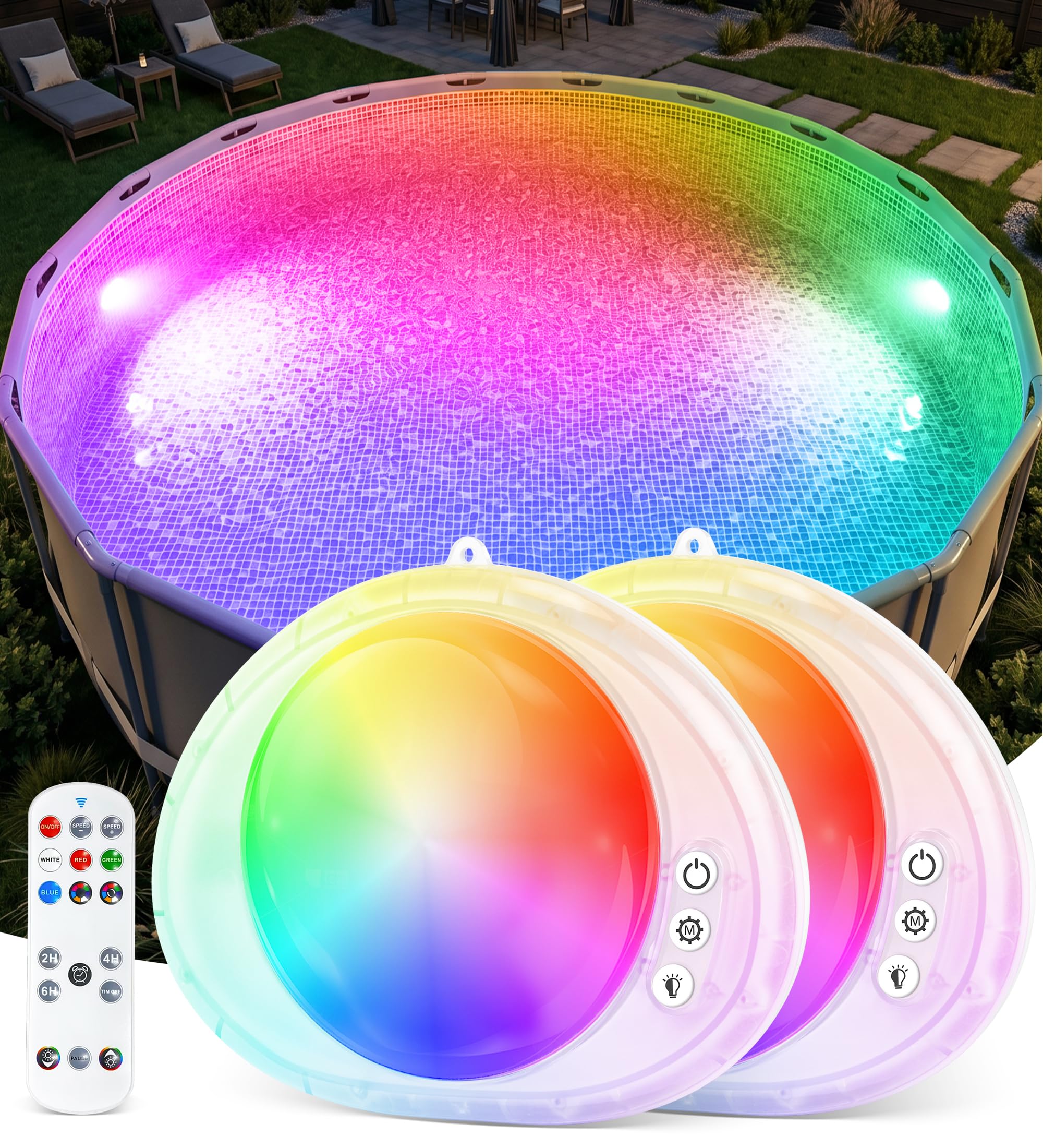 DeeprBlu 2026 New Wireless Submersible Pool Lighting with Remote Control, Rechargeable Underwater Pool Light with Light Show, IP68 Waterproof Magnetic Swimming Pool Lighting for Spa - 2PK