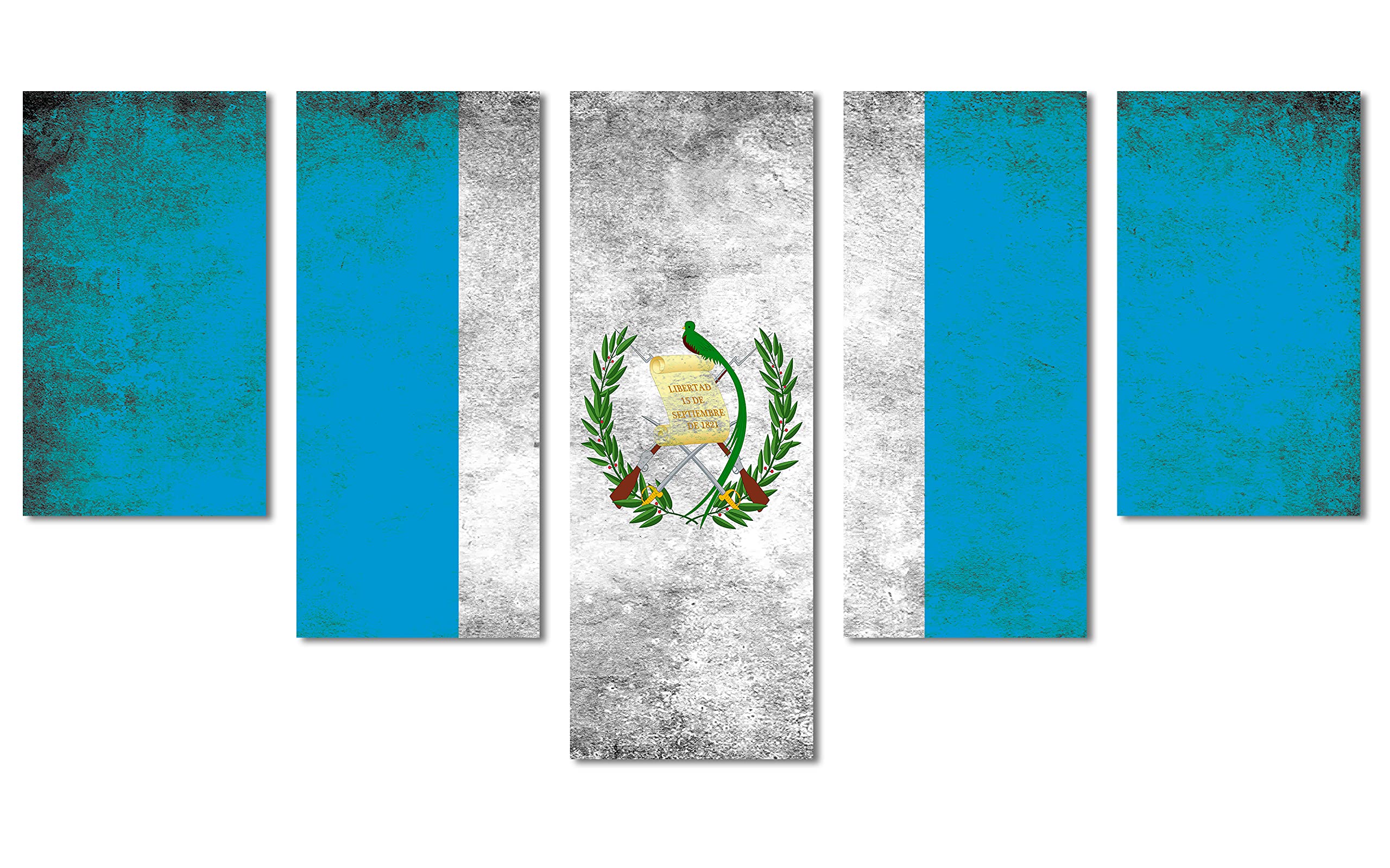 60 x 32 TOTAL - Guatemala Flag Grunge Canvas Print Wall Art - 5 Panel Waterfall Split. Country Flag Art home decor