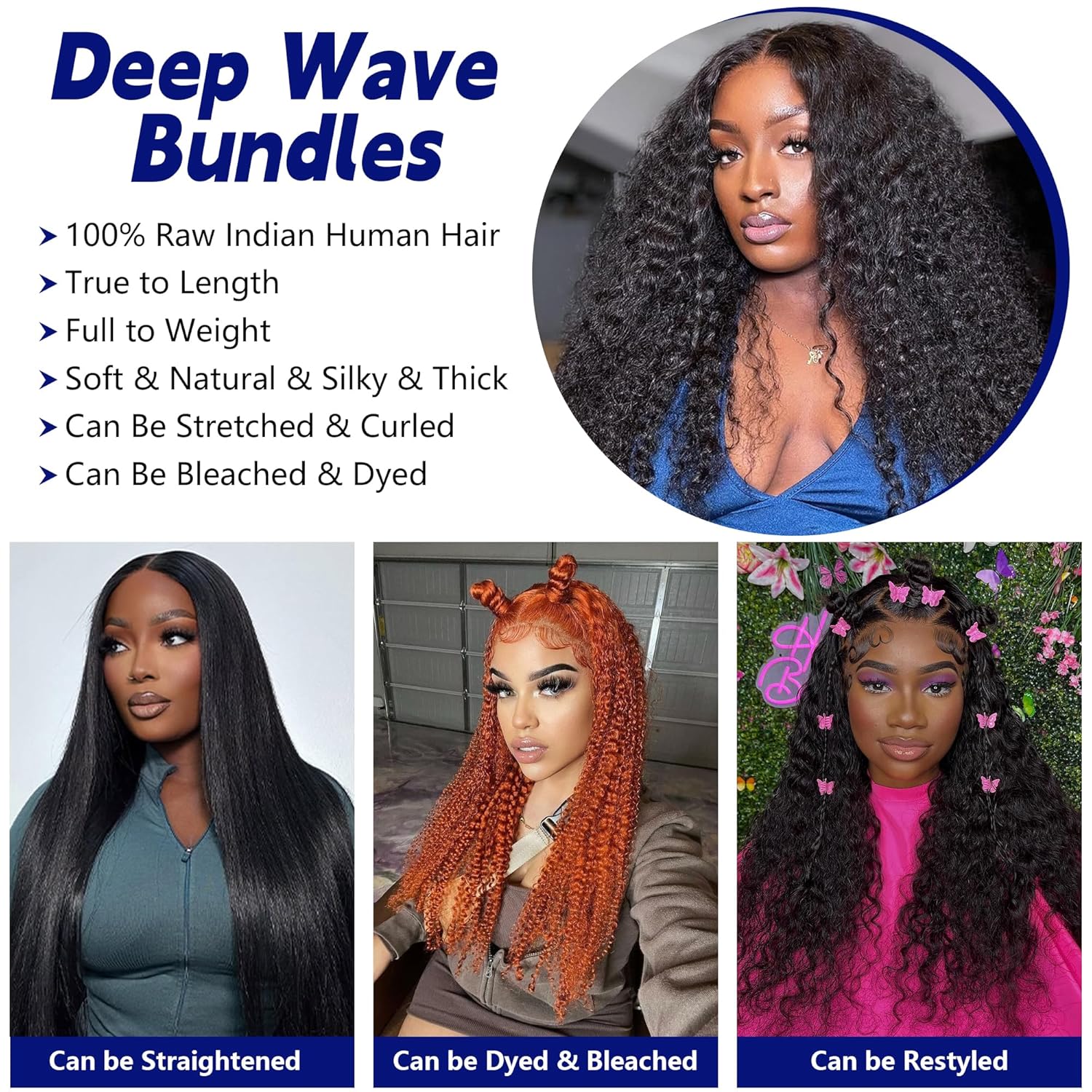 16A Deep Wave Bundles Human Hair 28 30 32 34 Inch Raw Human Hair Bundles,Sew In Quick Weave Deep Wave Bundles 100% Virgin Human Hair Extensions Tangle Free Shedding Free Triple Lifespan 3X